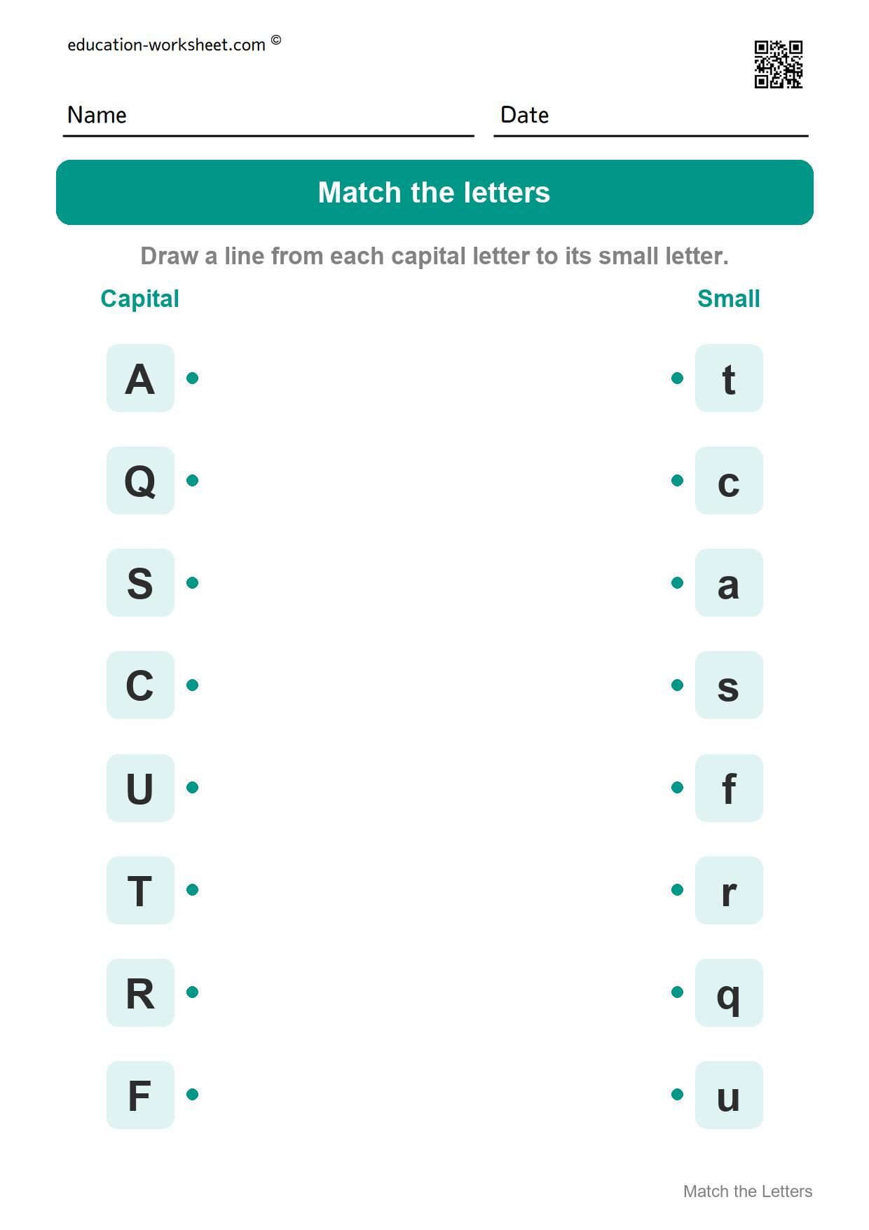 Match capital and small letters (Set 9) - Free Uppercase and Lowercase Letters Worksheets for Kindergarten - Match the Letters