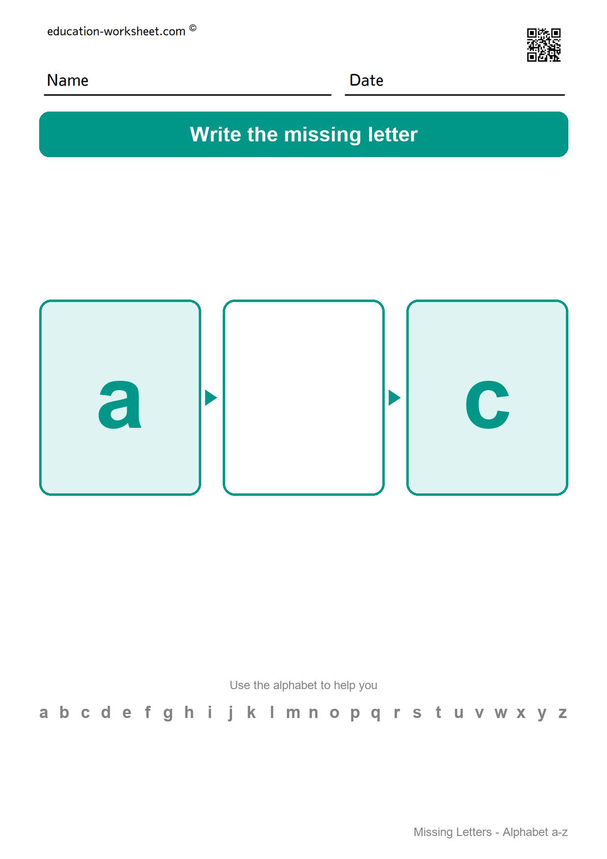 Missing letter b - Free Missing Letters Worksheets for Kindergarten - Alphabet Order