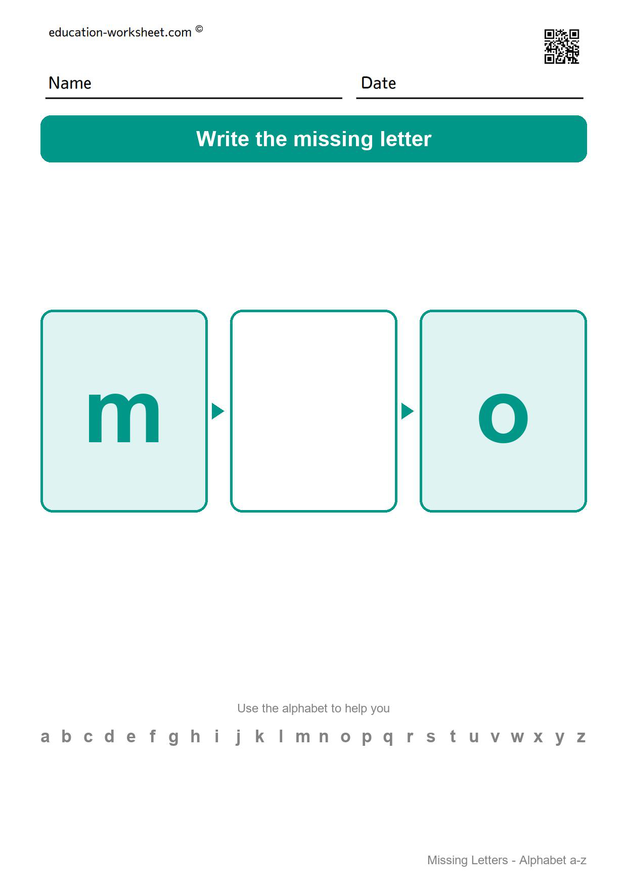 Missing letter n - Free Missing Letters Worksheets for Kindergarten - Alphabet Order