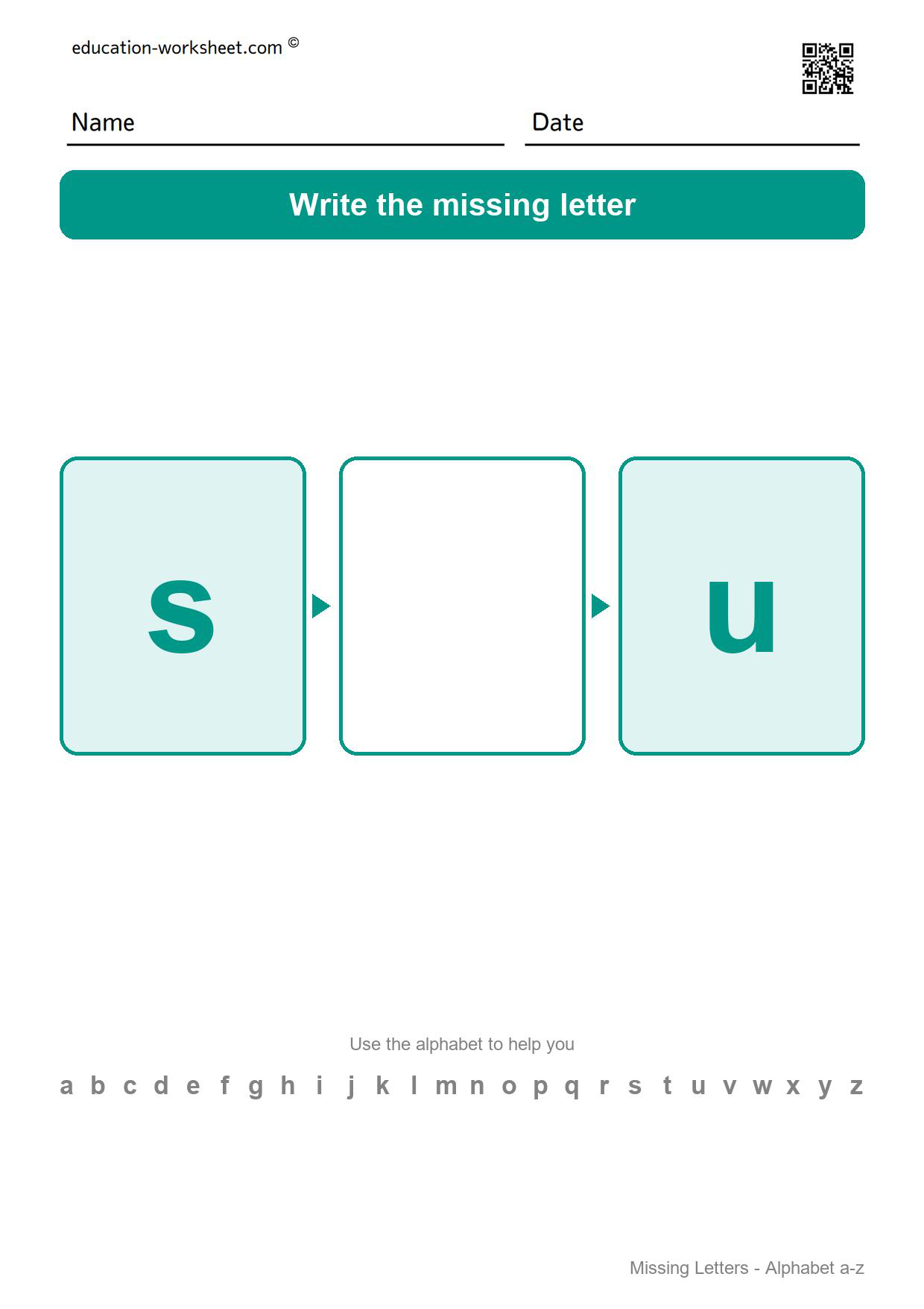 Missing letter t - Free Missing Letters Worksheets for Kindergarten - Alphabet Order