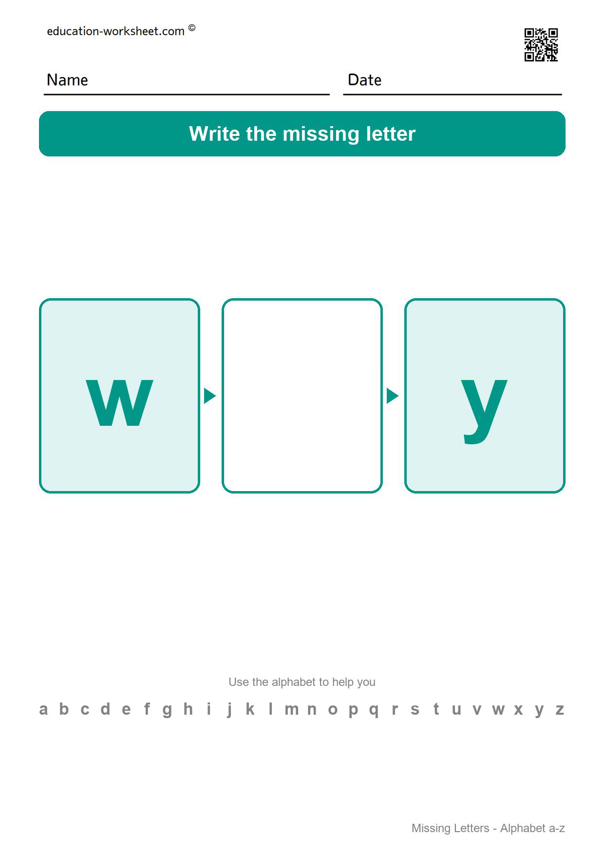 Missing letter x - Free Missing Letters Worksheets for Kindergarten - Alphabet Order