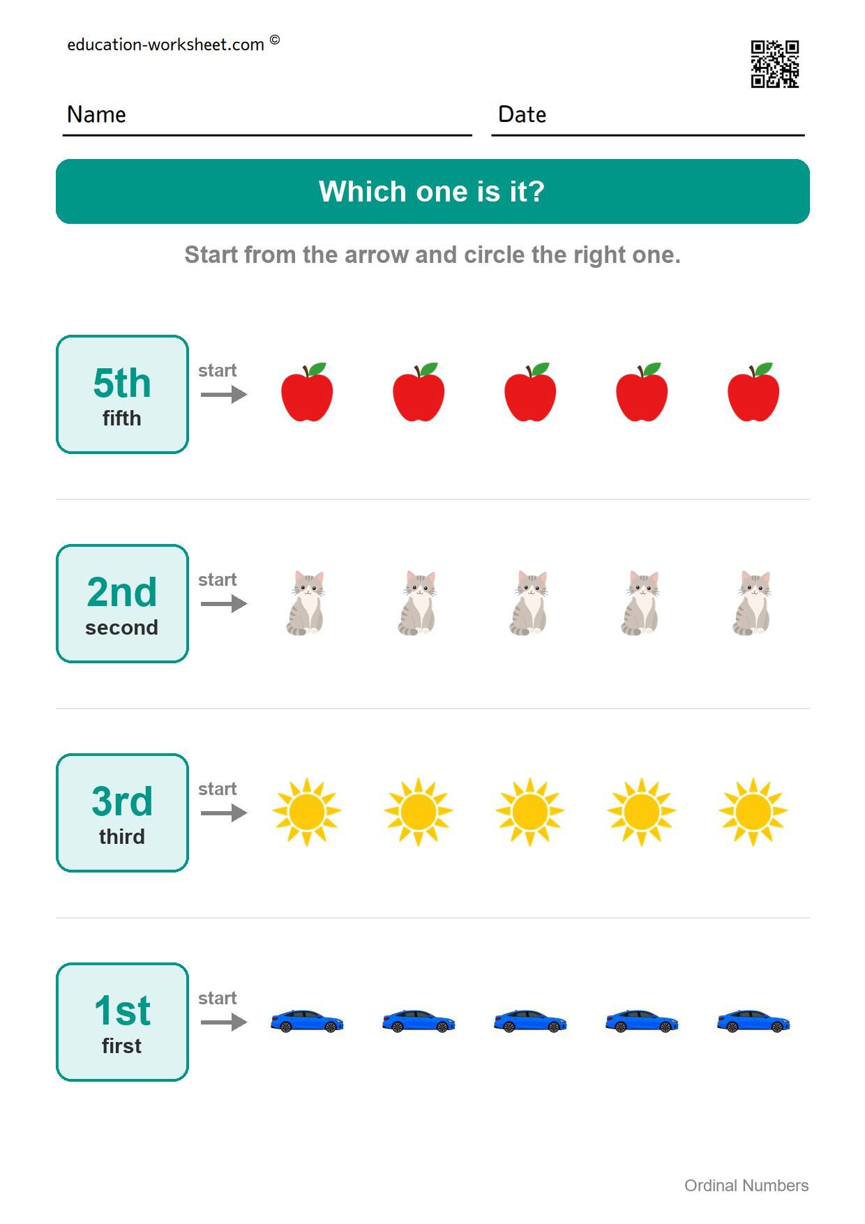 Which one is it? (Set 1) - Free Ordinal Numbers Worksheets for Kindergarten - First, Second, Third
