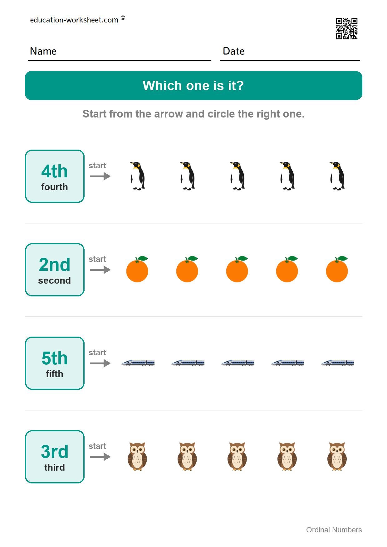 Which one is it? (Set 10) - Free Ordinal Numbers Worksheets for Kindergarten - First, Second, Third