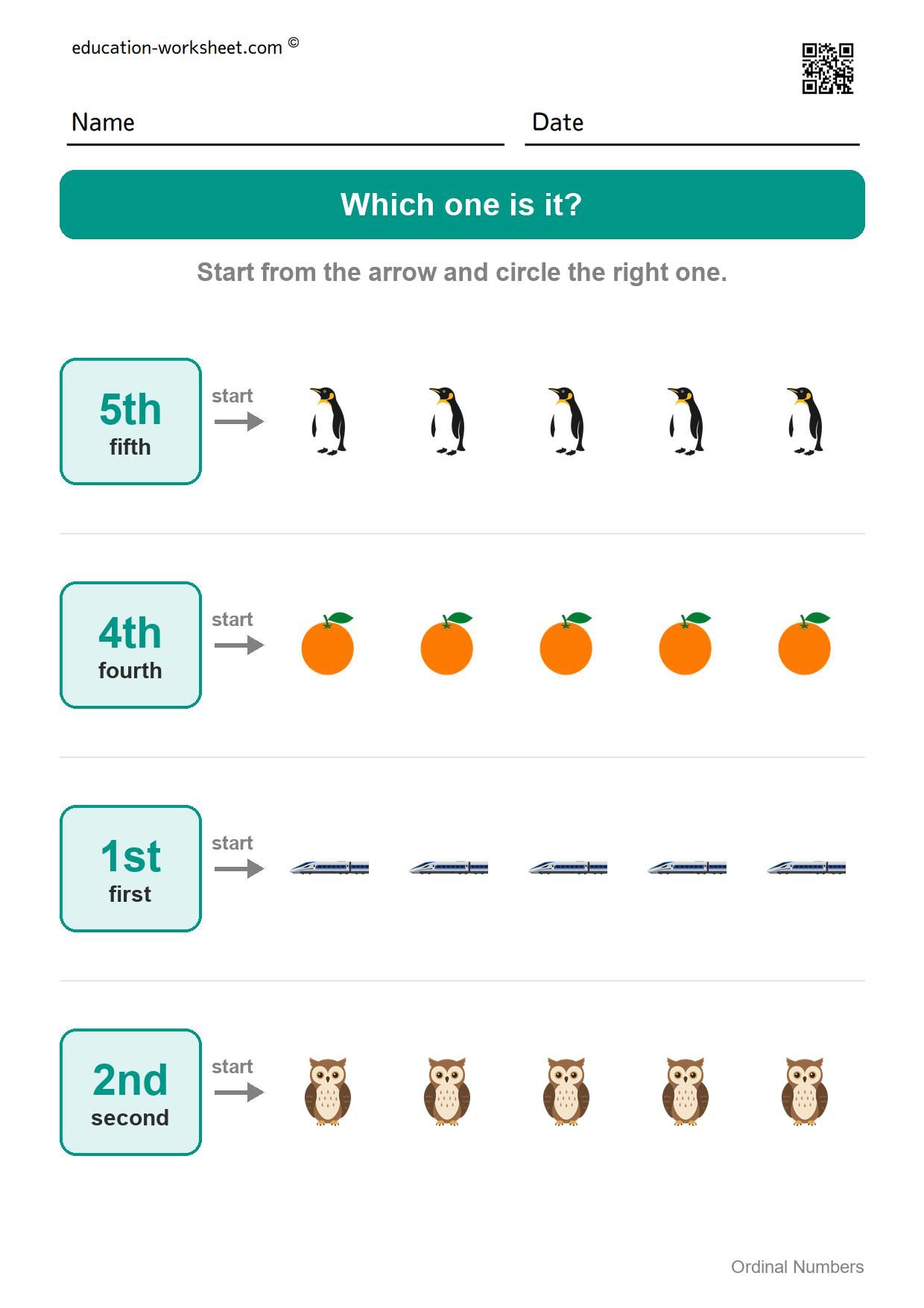 Which one is it? (Set 5) - Free Ordinal Numbers Worksheets for Kindergarten - First, Second, Third