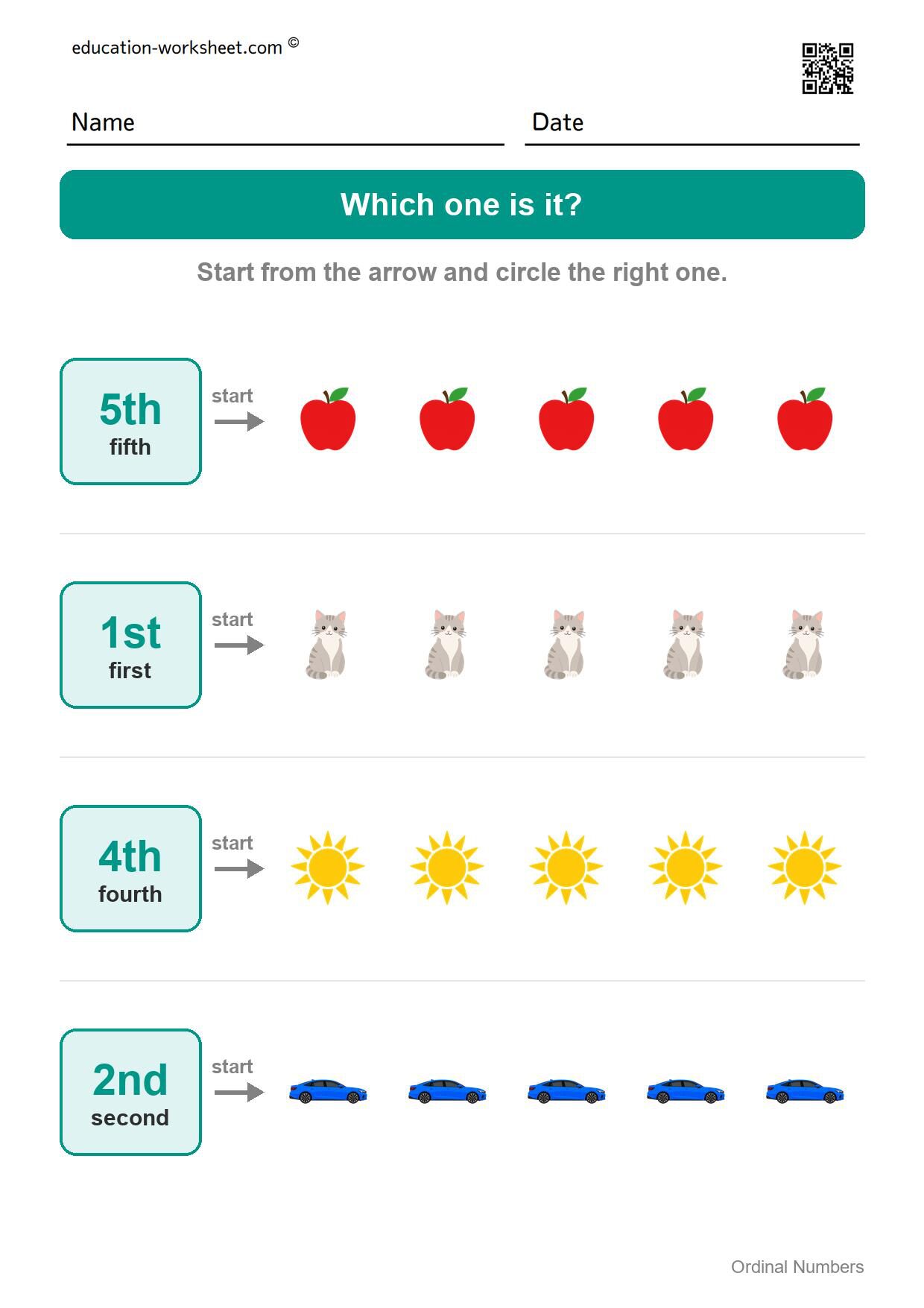 Which one is it? (Set 6) - Free Ordinal Numbers Worksheets for Kindergarten - First, Second, Third