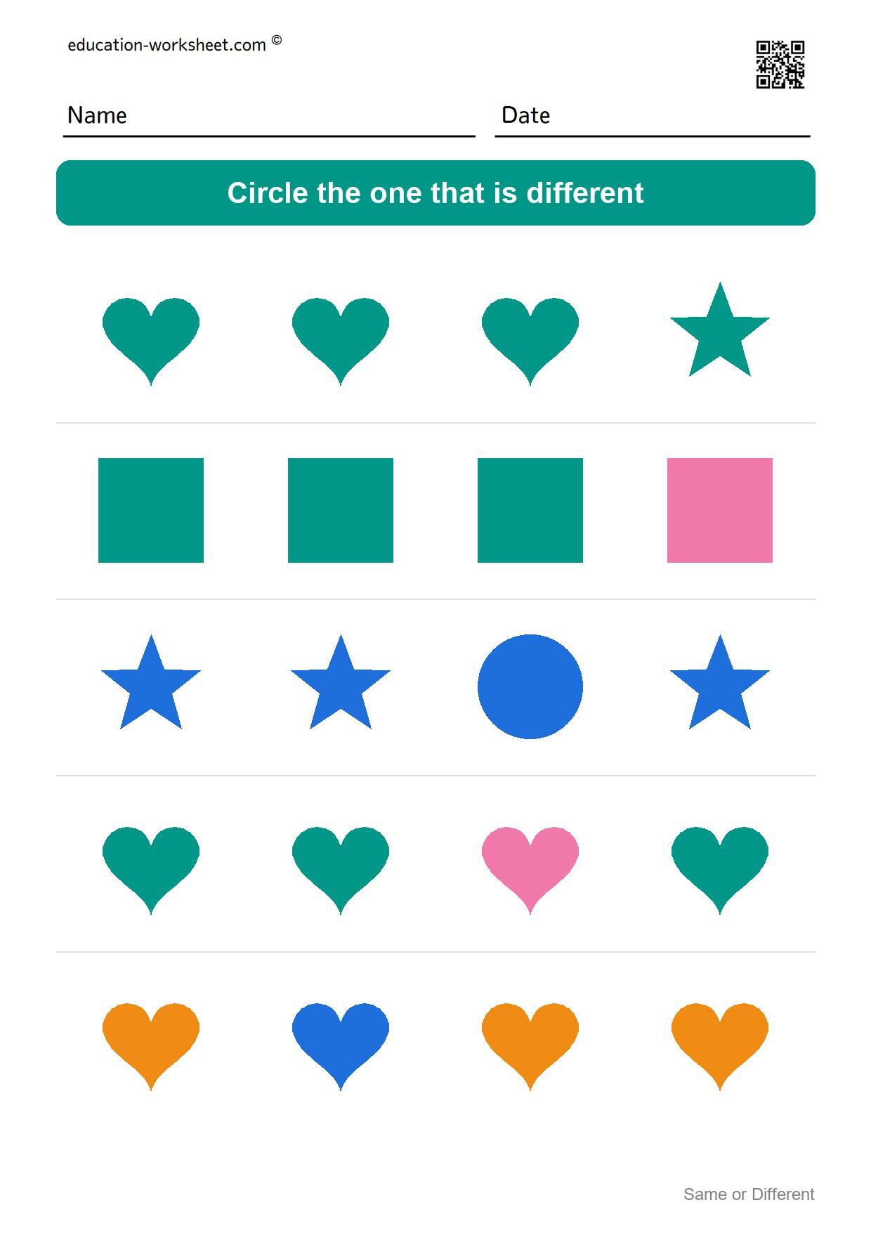 Circle the different one (Set 10) - Free Same or Different Worksheets for Kindergarten - Odd One Out