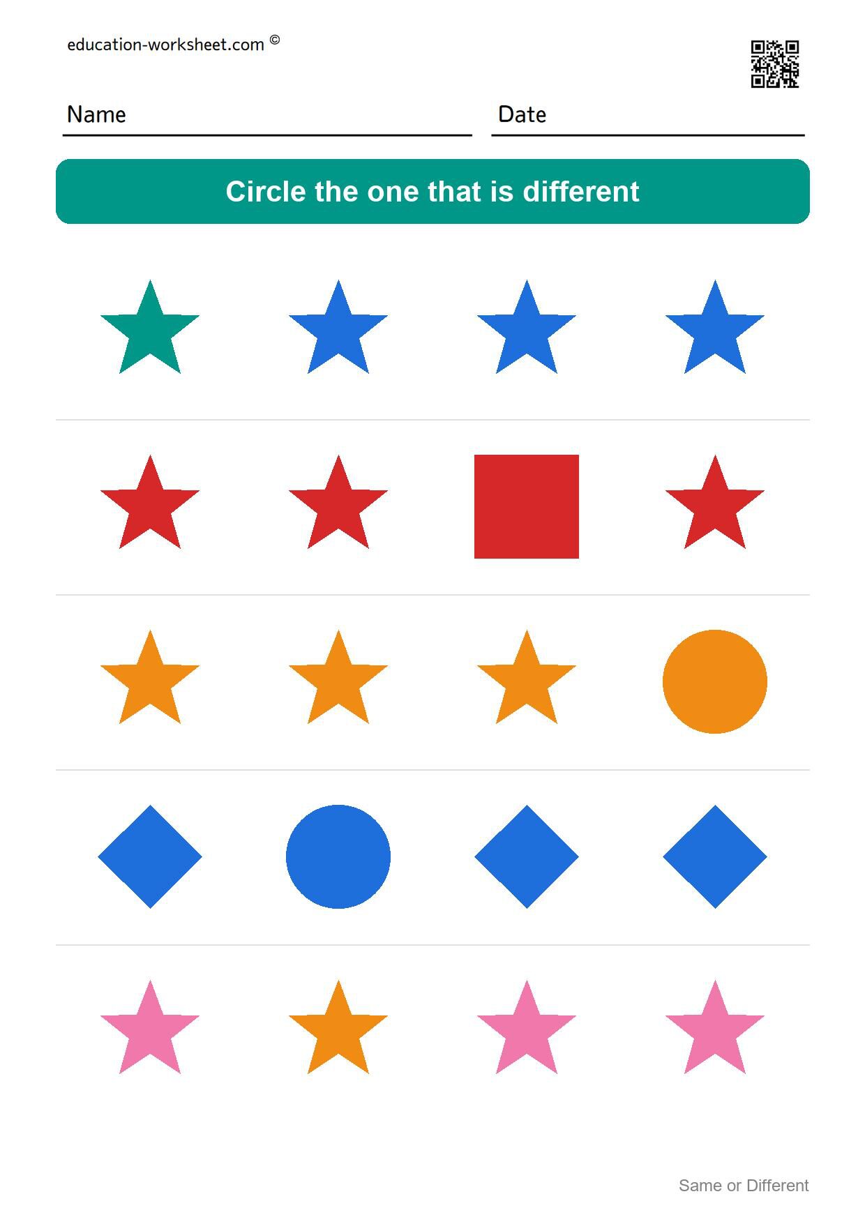 Circle the different one (Set 4) - Free Same or Different Worksheets for Kindergarten - Odd One Out