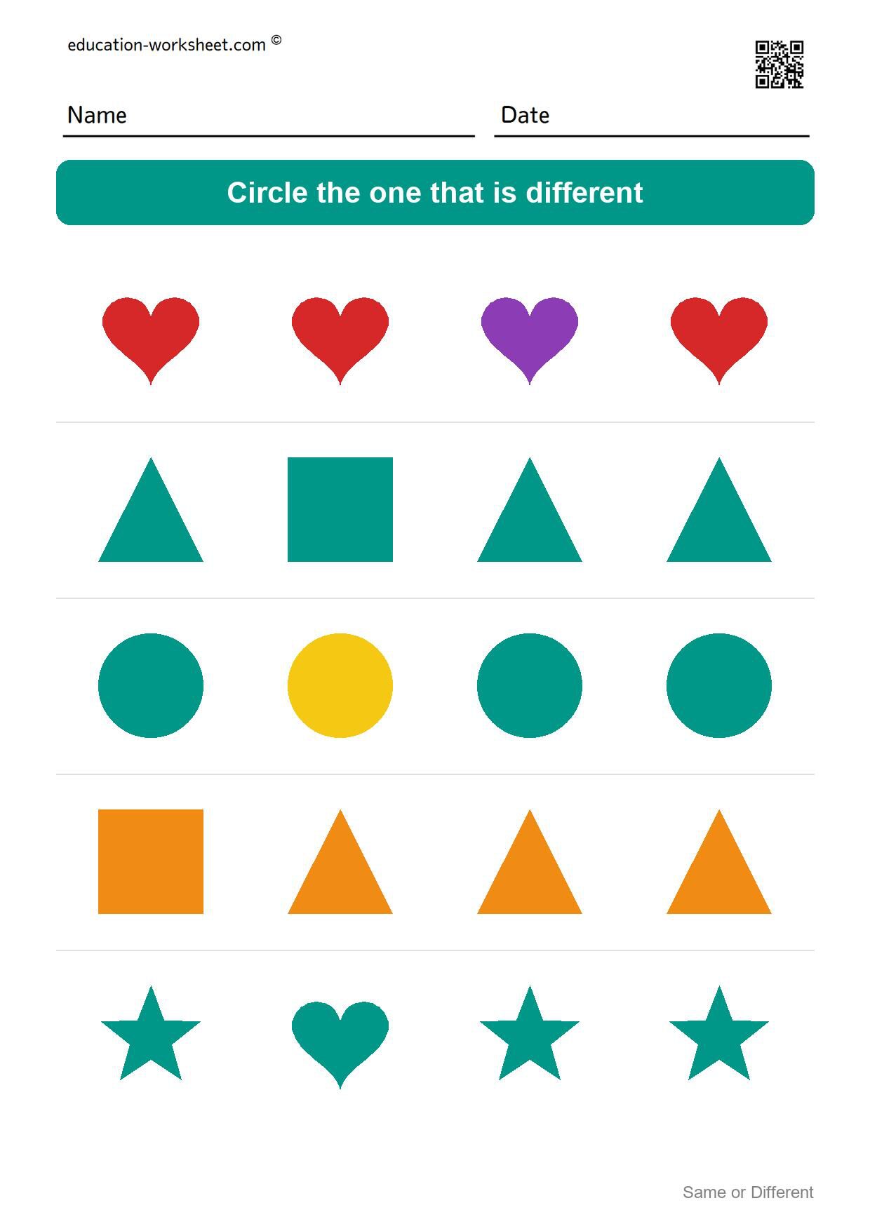 Circle the different one (Set 6) - Free Same or Different Worksheets for Kindergarten - Odd One Out