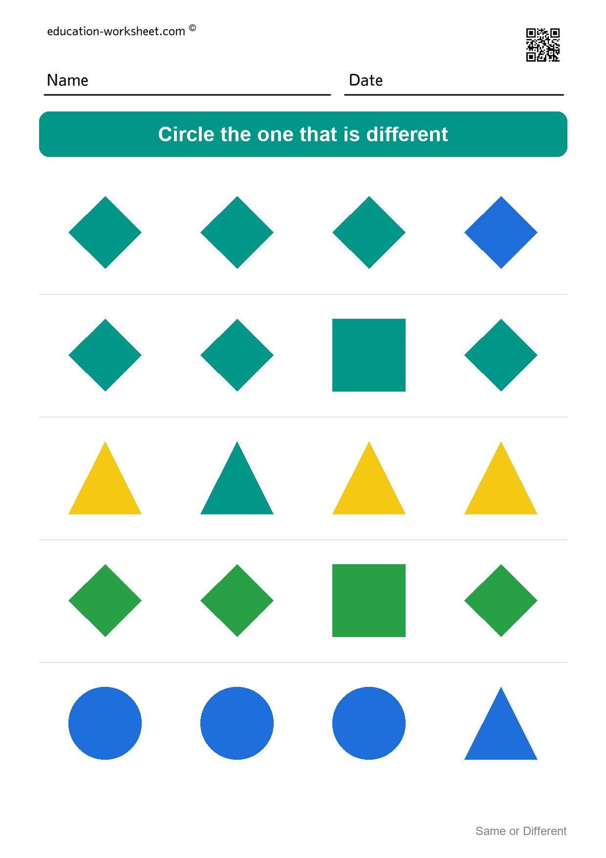 Circle the different one (Set 7) - Free Same or Different Worksheets for Kindergarten - Odd One Out