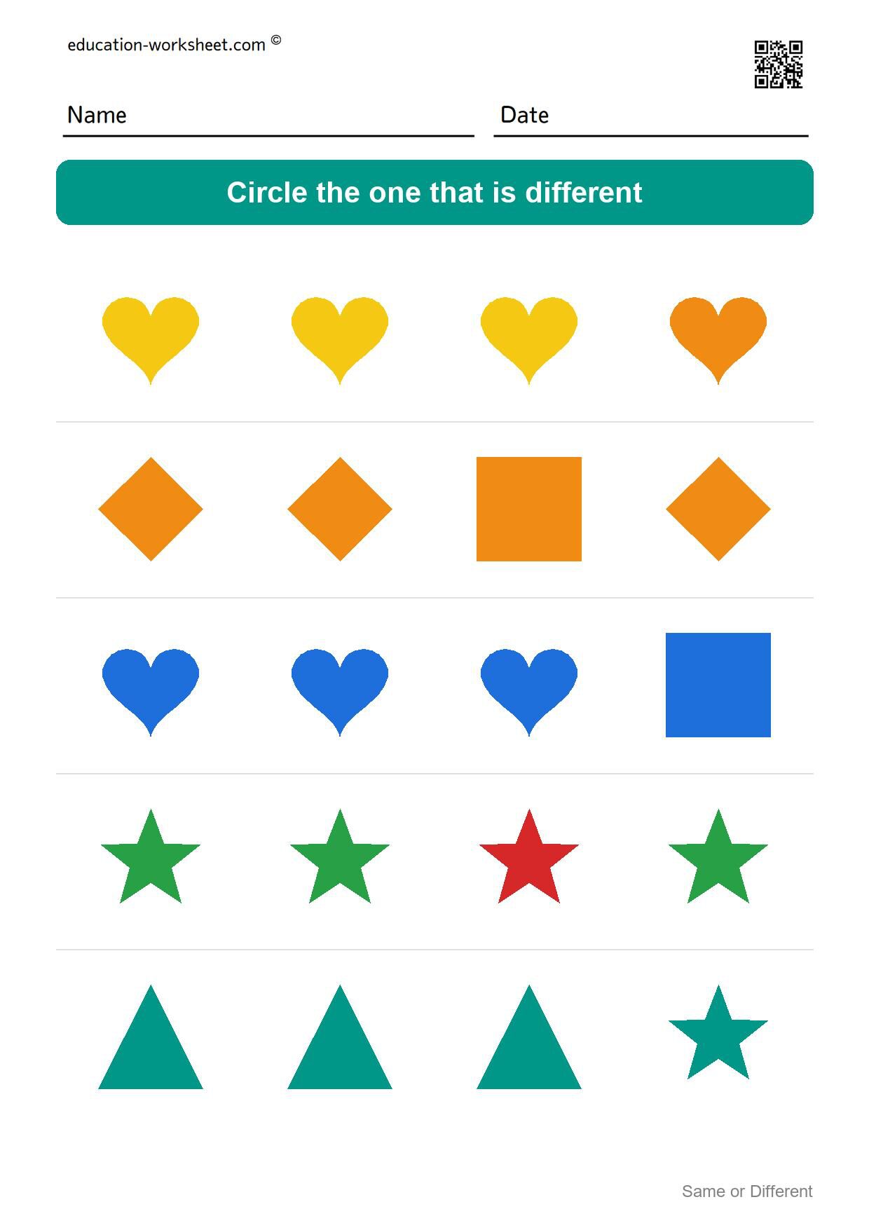 Circle the different one (Set 8) - Free Same or Different Worksheets for Kindergarten - Odd One Out