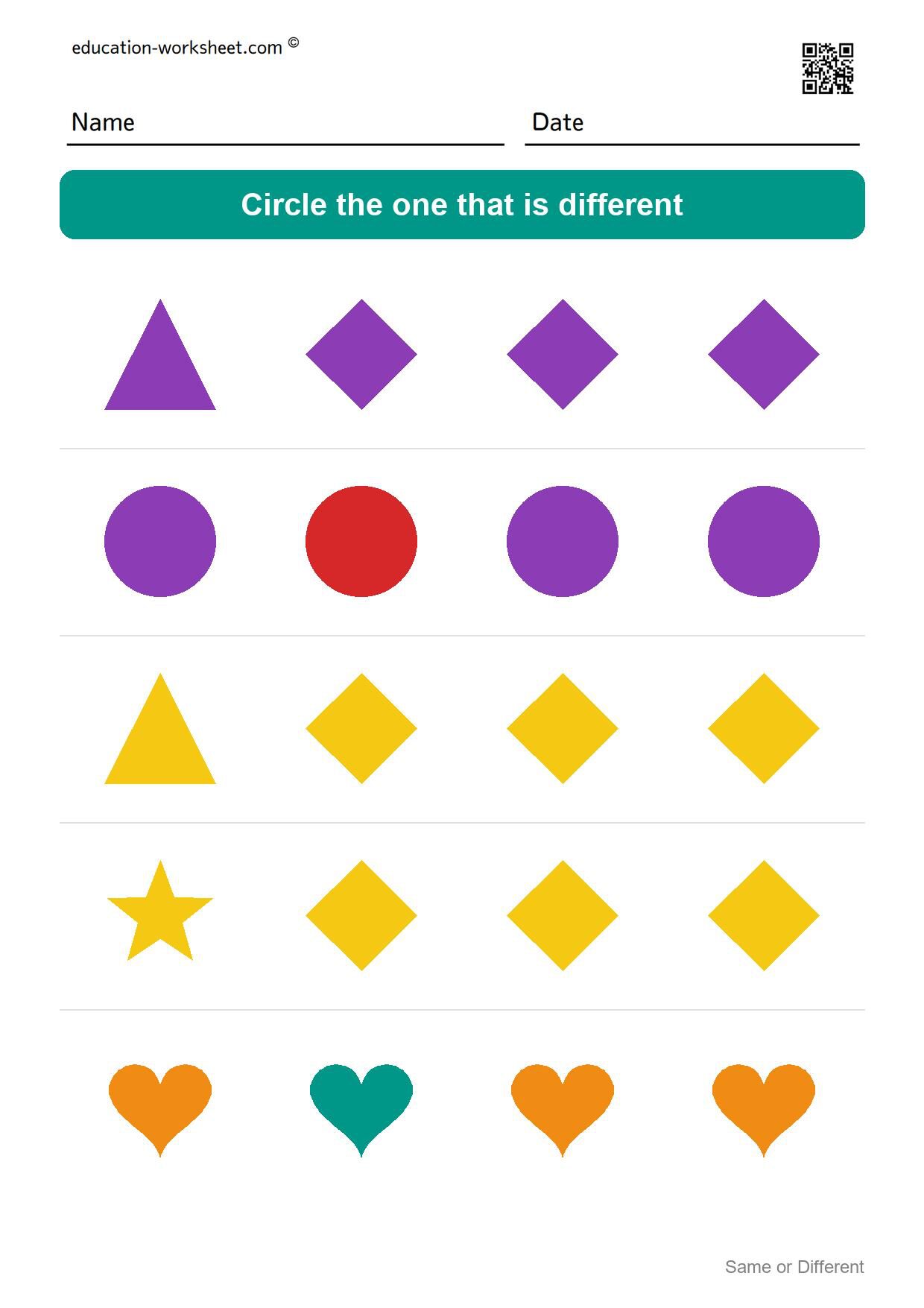 Circle the different one (Set 9) - Free Same or Different Worksheets for Kindergarten - Odd One Out