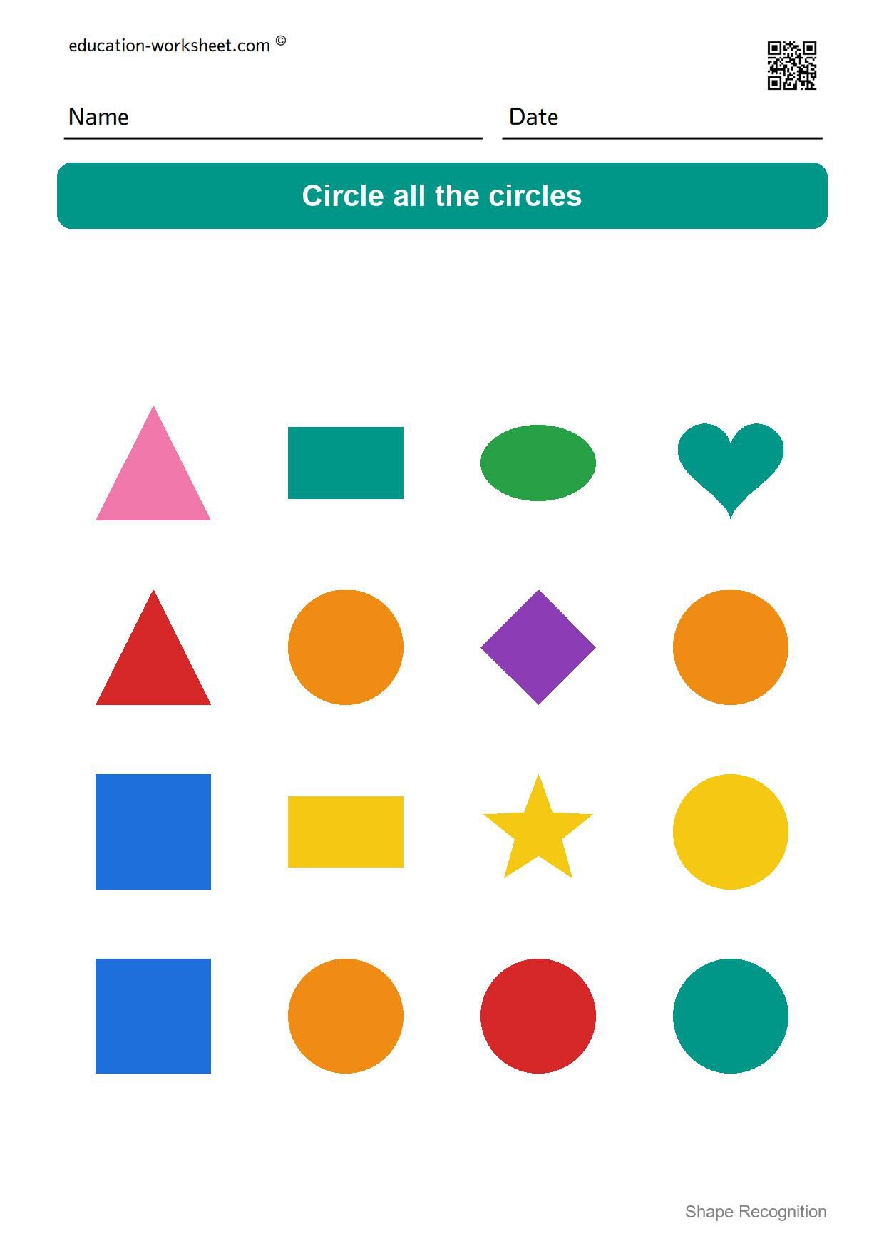 Circle the circles - Free Shape Recognition Worksheets for Kindergarten - Circle the Shapes