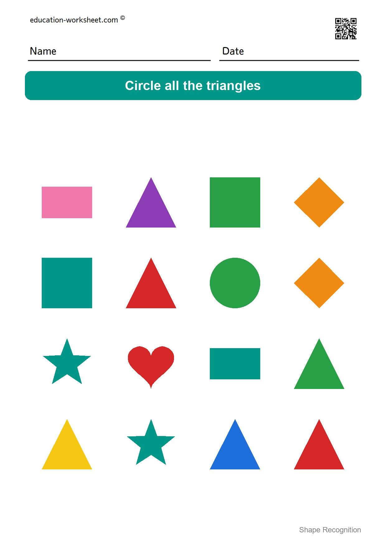 Circle the triangles - Free Shape Recognition Worksheets for Kindergarten - Circle the Shapes