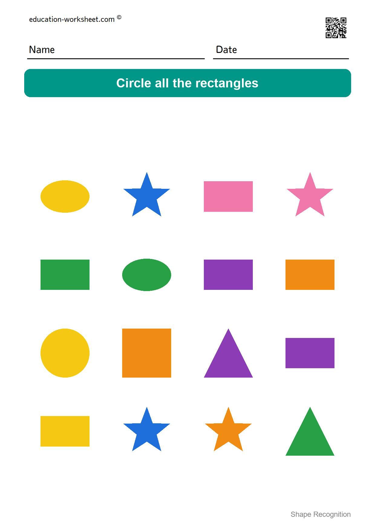 Circle the rectangles - Free Shape Recognition Worksheets for Kindergarten - Circle the Shapes