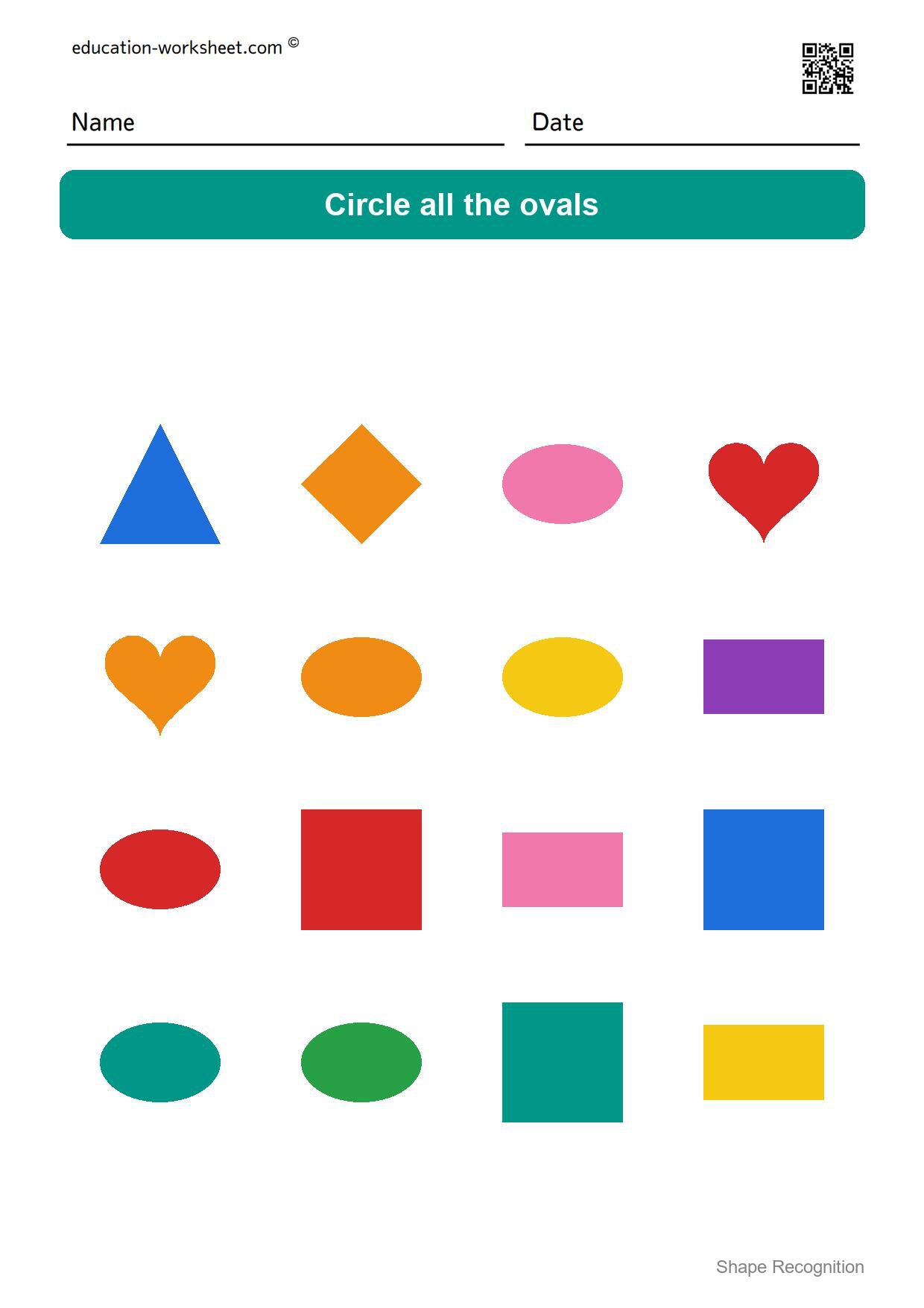 Circle the ovals - Free Shape Recognition Worksheets for Kindergarten - Circle the Shapes