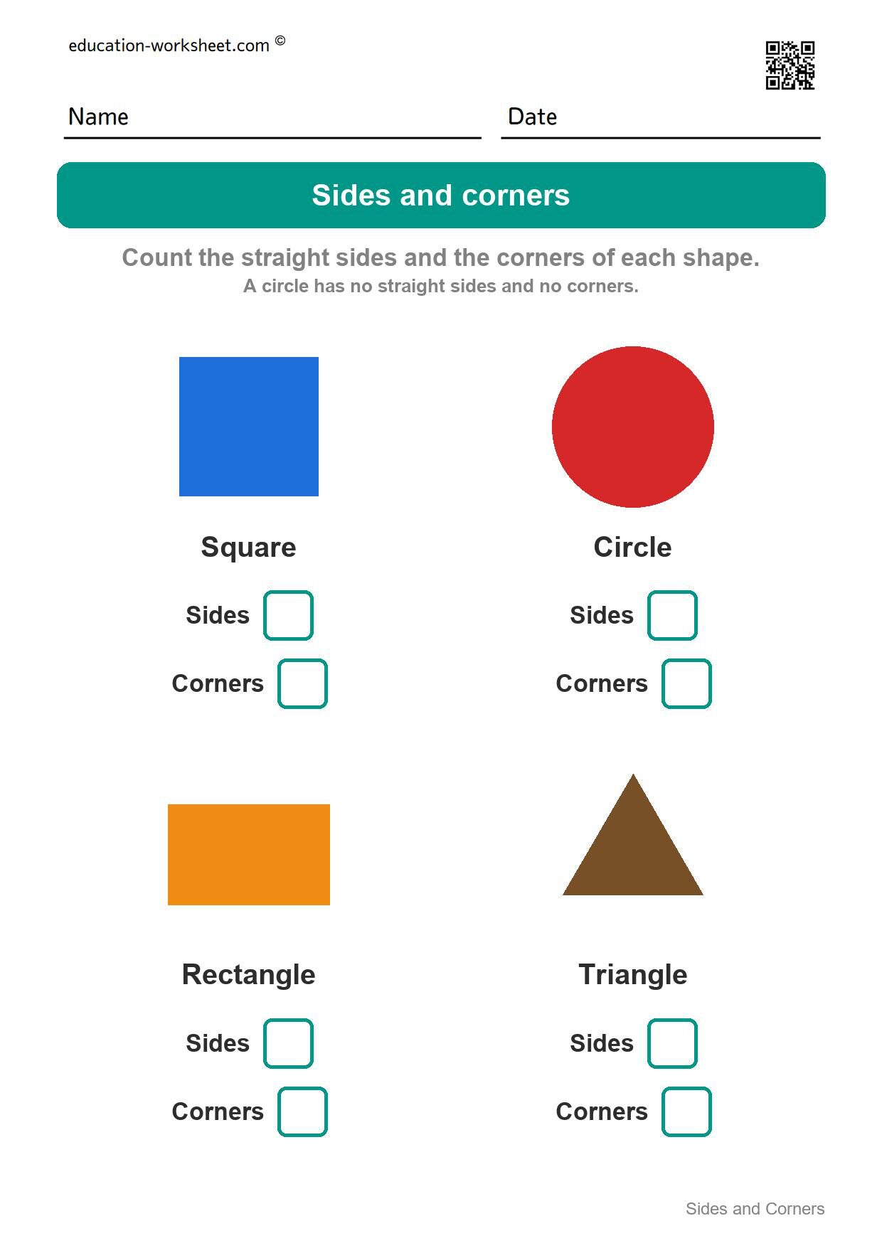 Count sides and corners (Set 1) - Free 2D Shapes Worksheets for Kindergarten - Count Sides and Corners