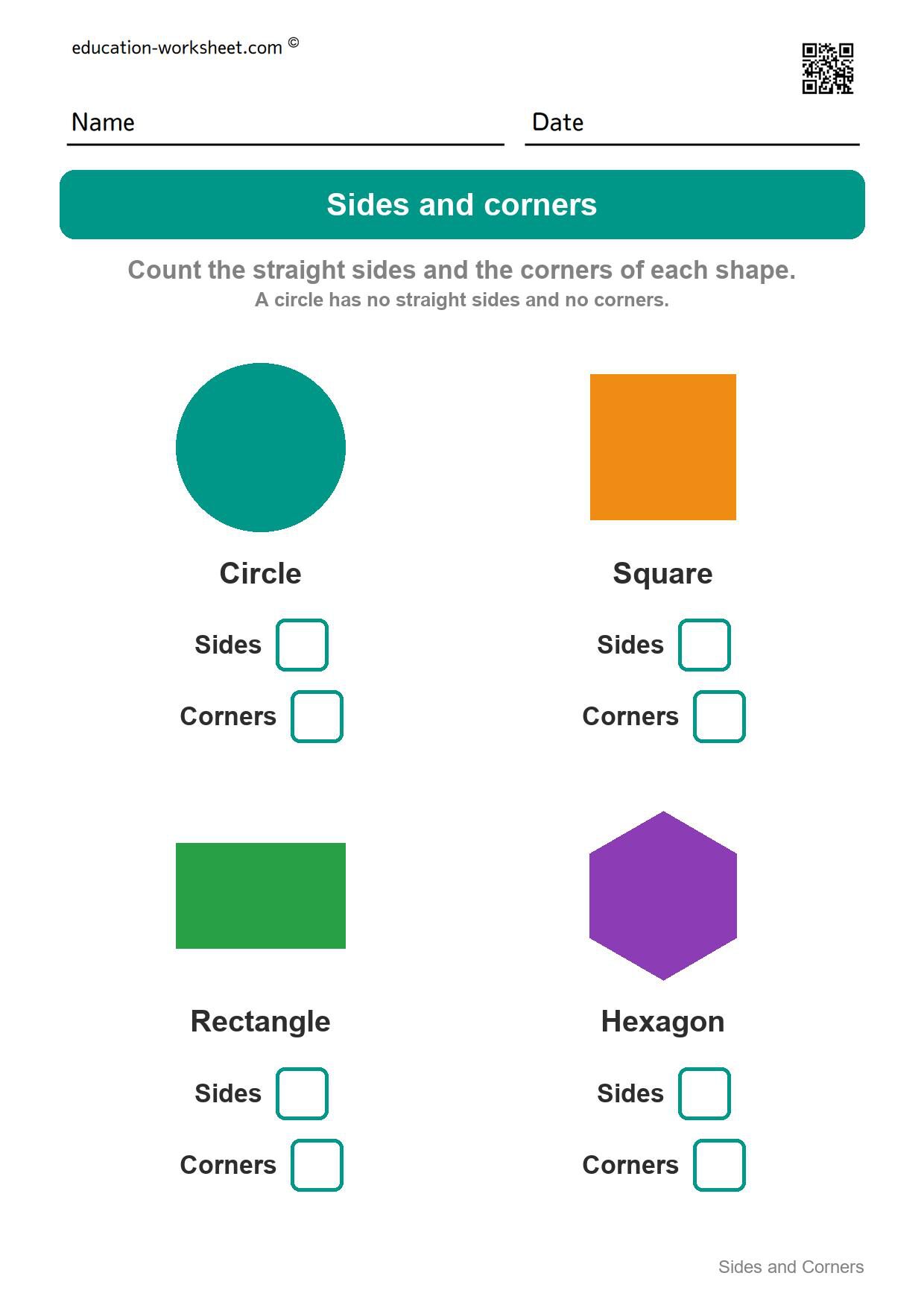 Count sides and corners (Set 10) - Free 2D Shapes Worksheets for Kindergarten - Count Sides and Corners
