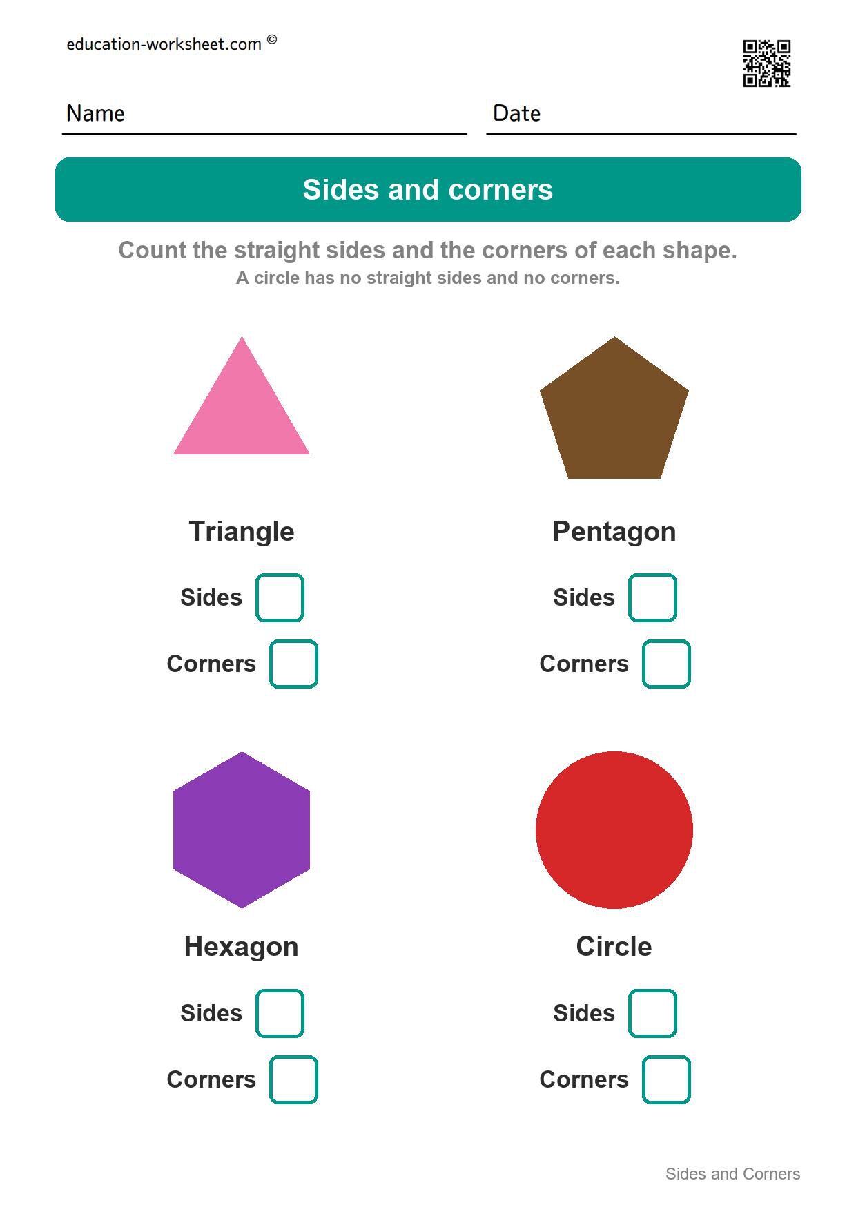Count sides and corners (Set 3) - Free 2D Shapes Worksheets for Kindergarten - Count Sides and Corners