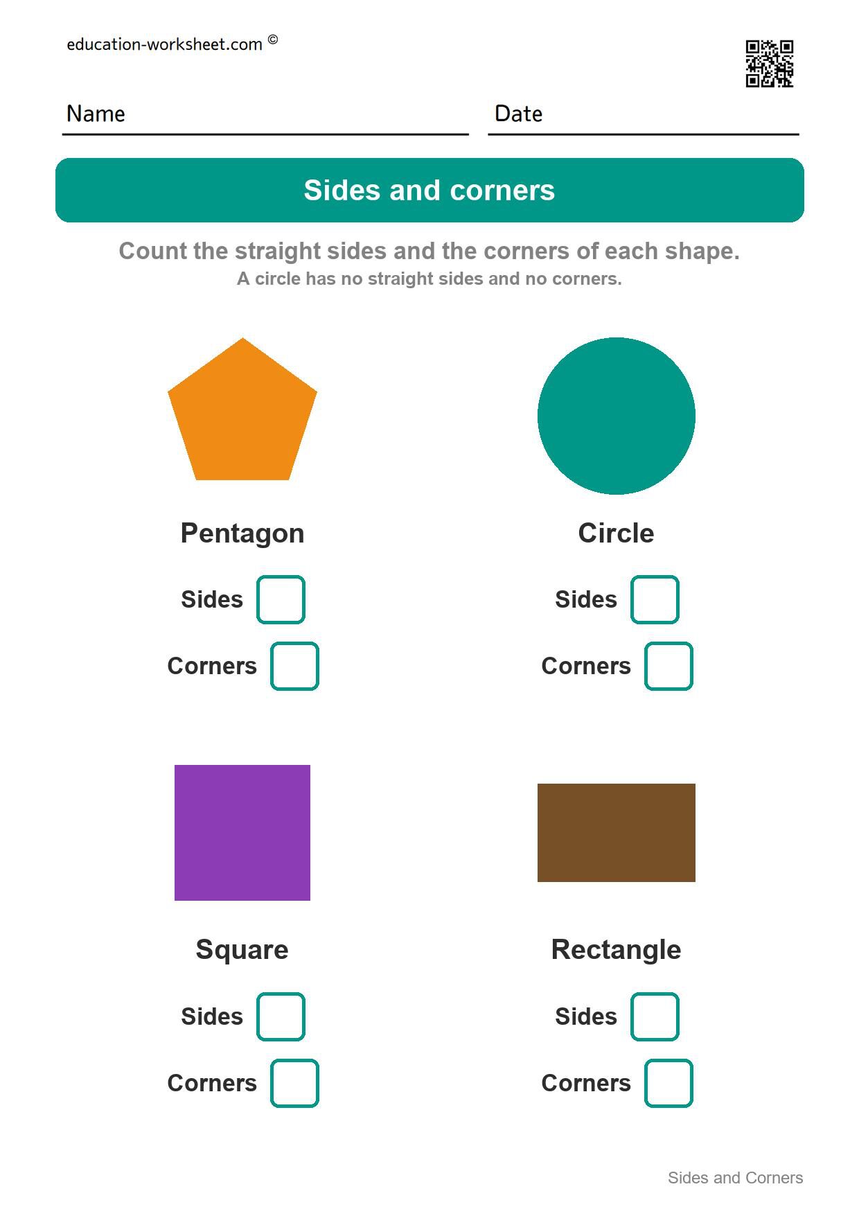 Count sides and corners (Set 4) - Free 2D Shapes Worksheets for Kindergarten - Count Sides and Corners