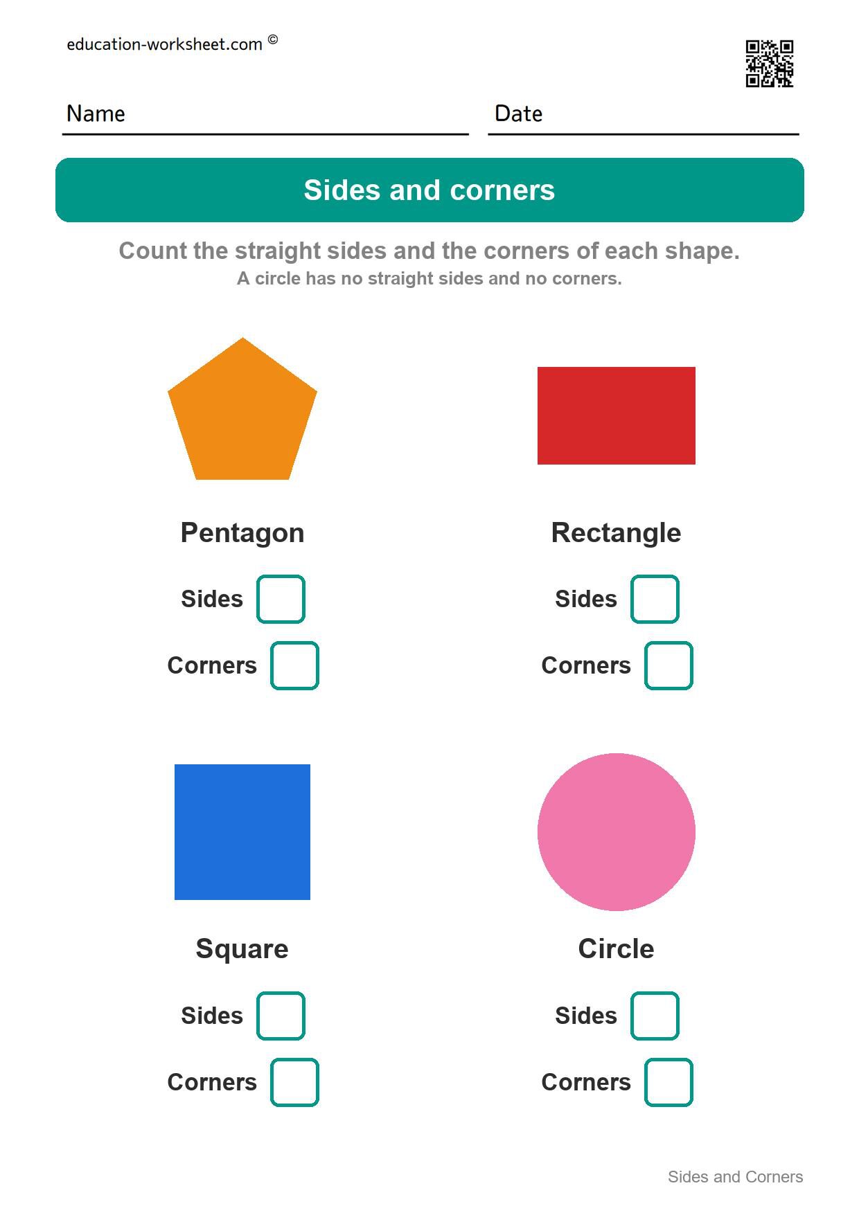 Count sides and corners (Set 5) - Free 2D Shapes Worksheets for Kindergarten - Count Sides and Corners