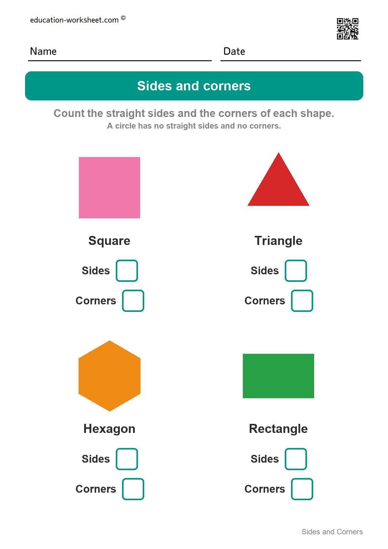 Count sides and corners (Set 6) - Free 2D Shapes Worksheets for Kindergarten - Count Sides and Corners