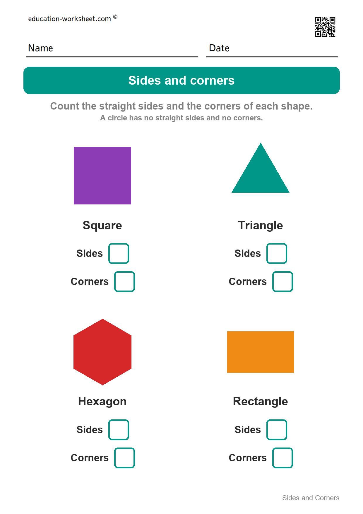 Count sides and corners (Set 7) - Free 2D Shapes Worksheets for Kindergarten - Count Sides and Corners