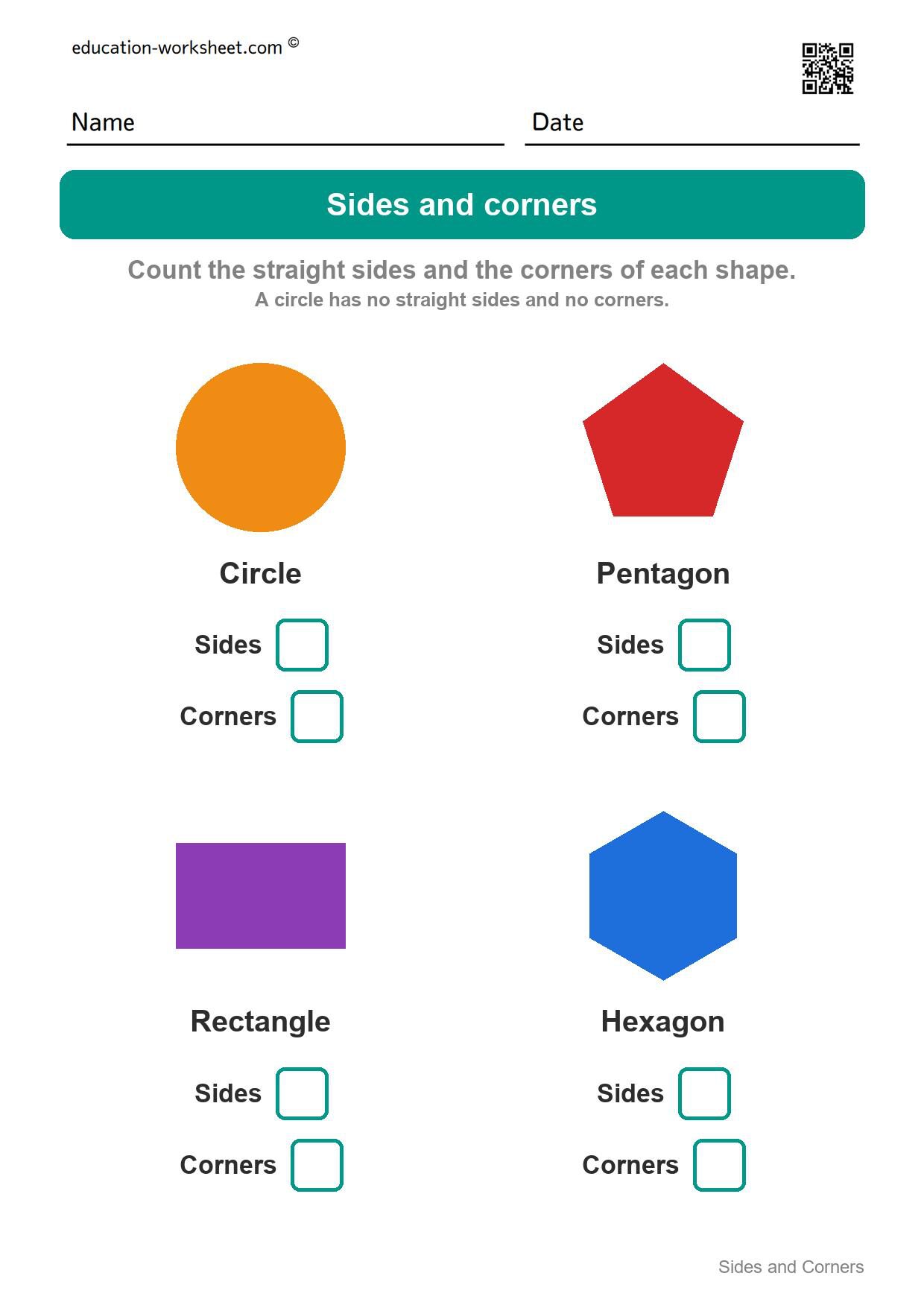 Count sides and corners (Set 8) - Free 2D Shapes Worksheets for Kindergarten - Count Sides and Corners