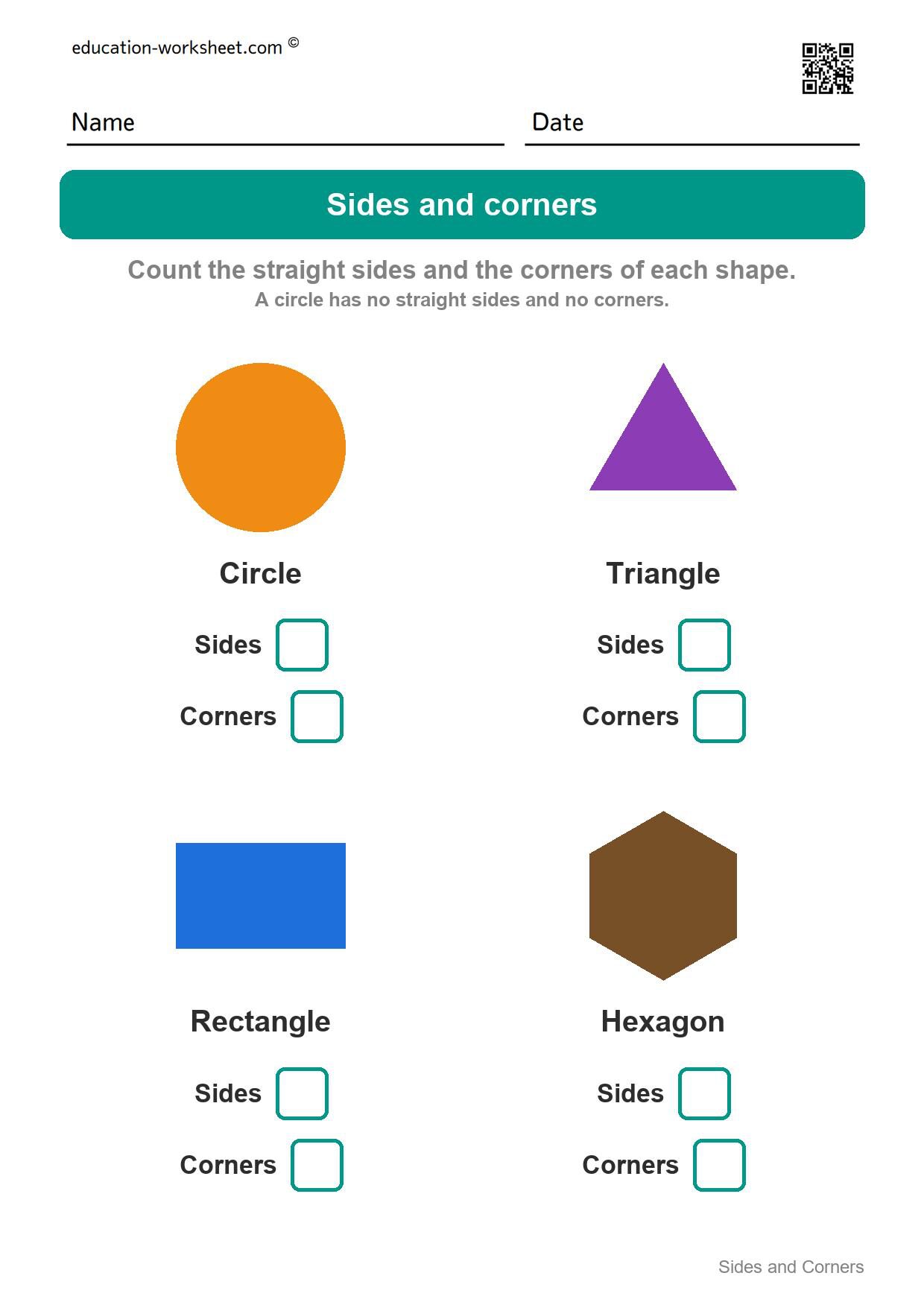 Count sides and corners (Set 9) - Free 2D Shapes Worksheets for Kindergarten - Count Sides and Corners