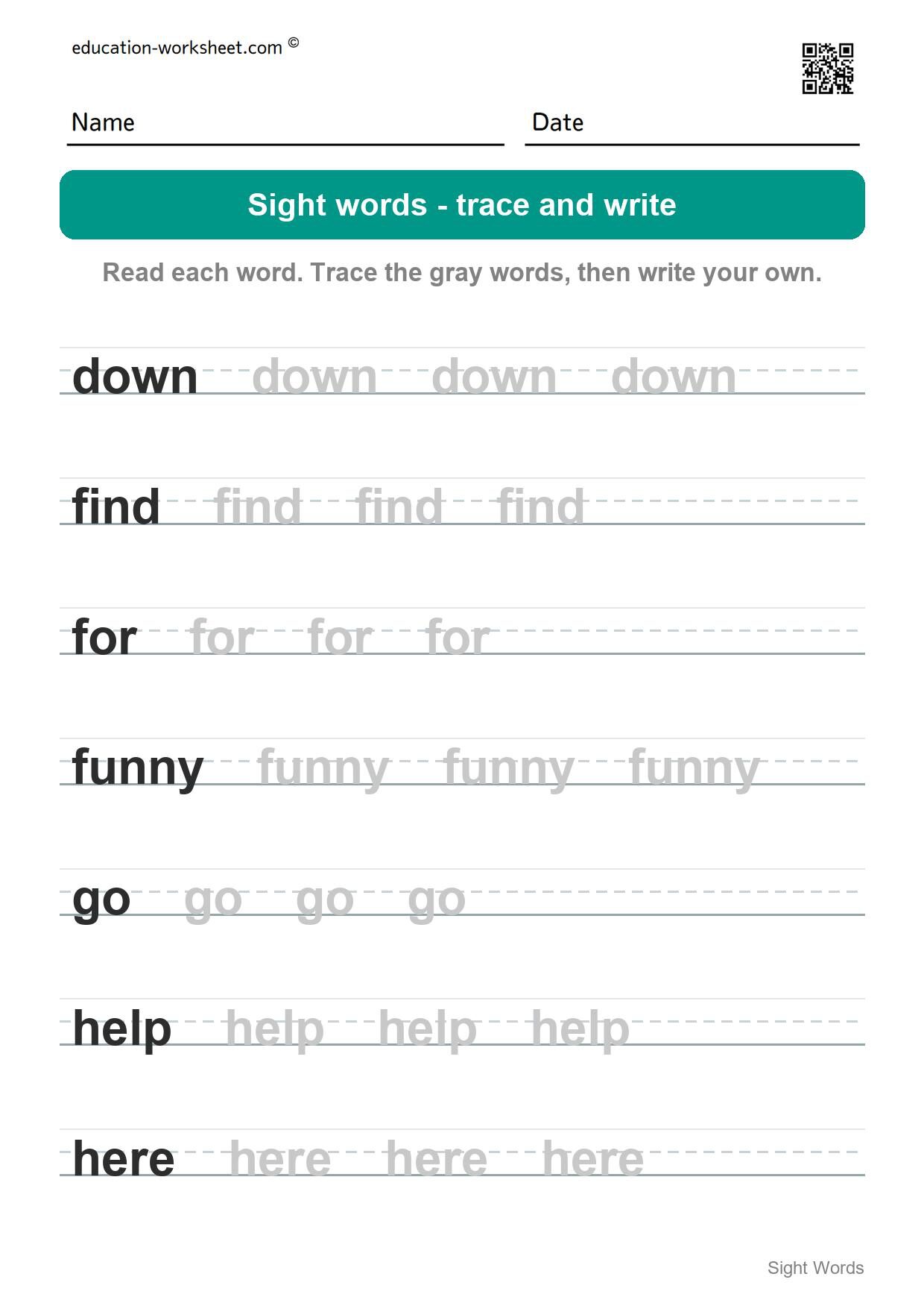 Trace and write sight words (Set 2) - Free Sight Words Worksheets for Kindergarten - Trace and Write