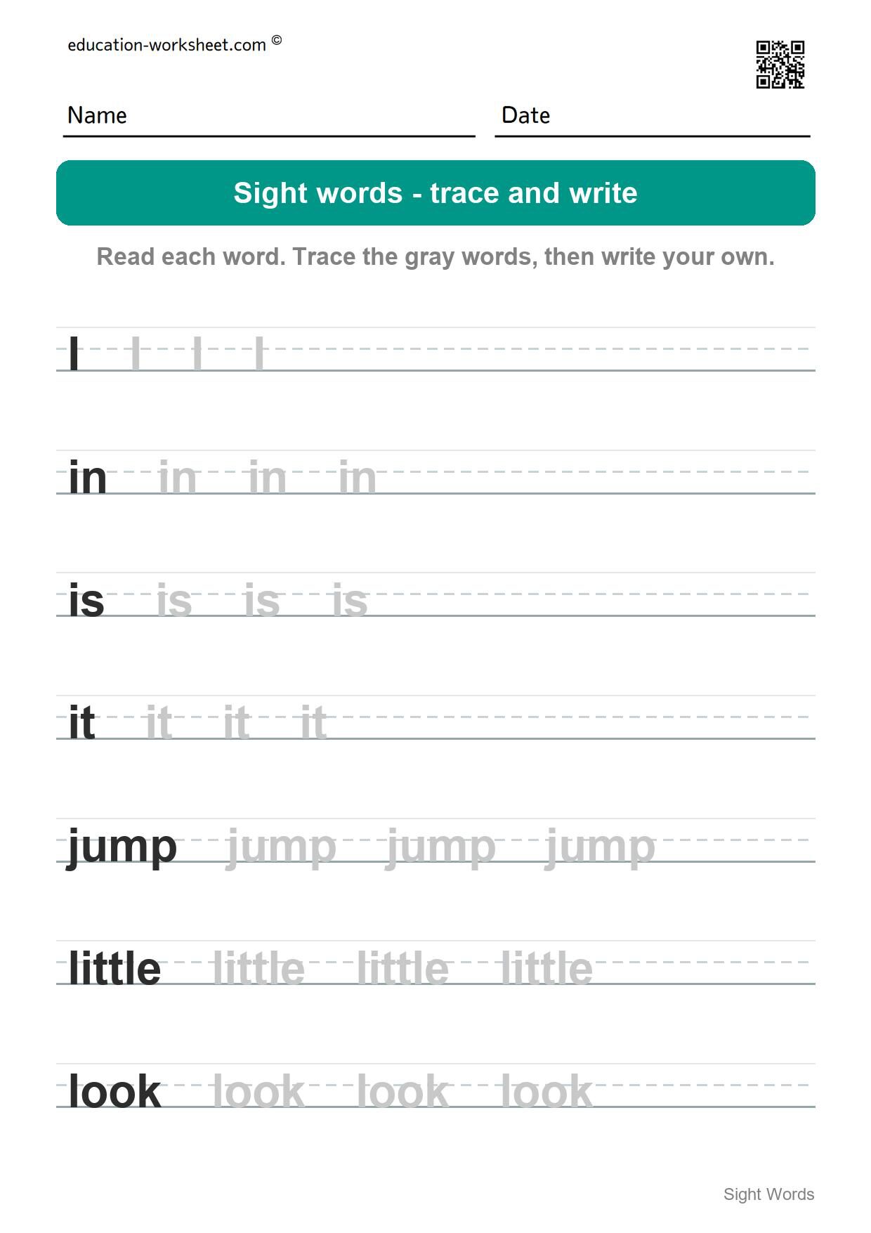 Trace and write sight words (Set 3) - Free Sight Words Worksheets for Kindergarten - Trace and Write