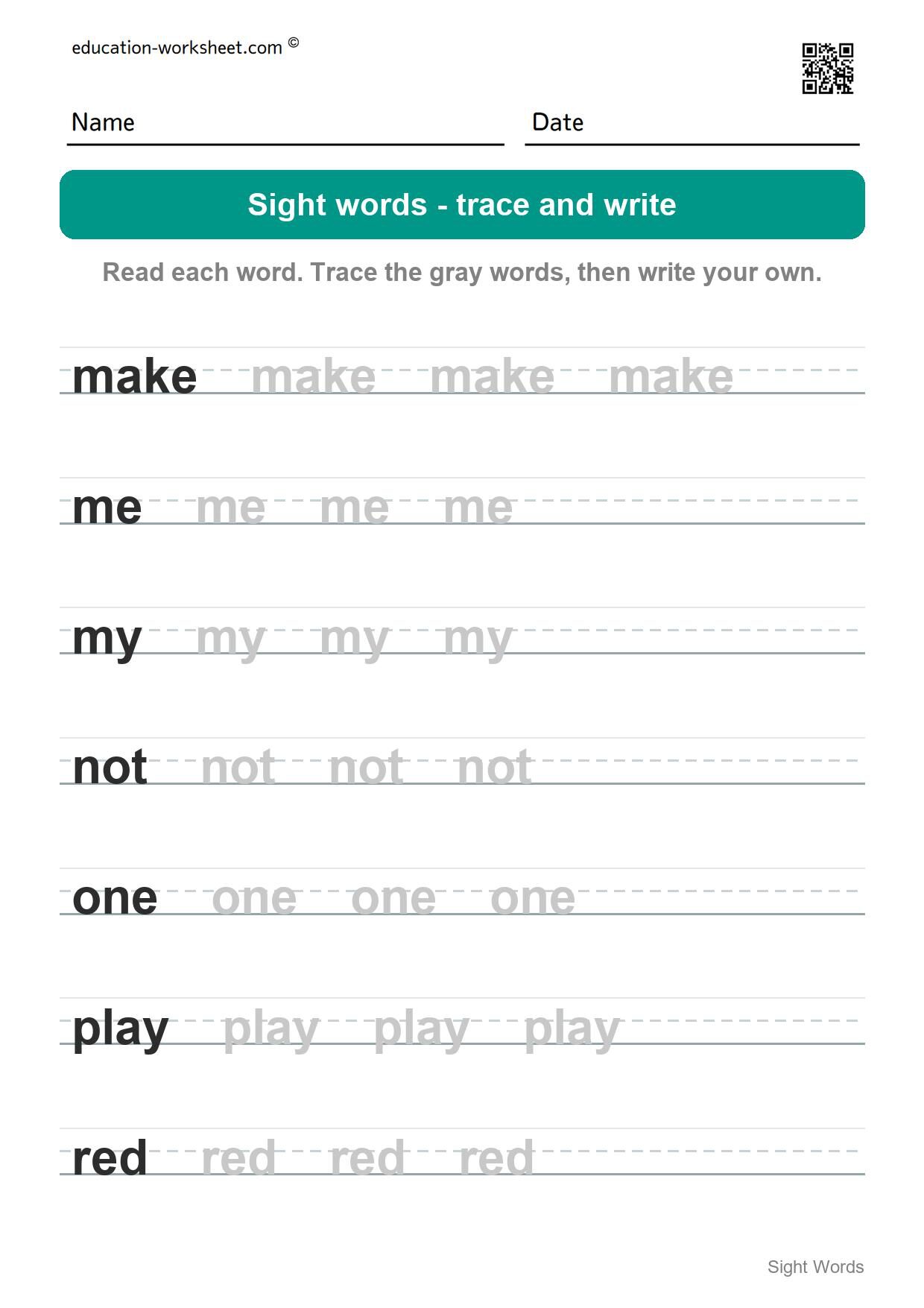 Trace and write sight words (Set 4) - Free Sight Words Worksheets for Kindergarten - Trace and Write