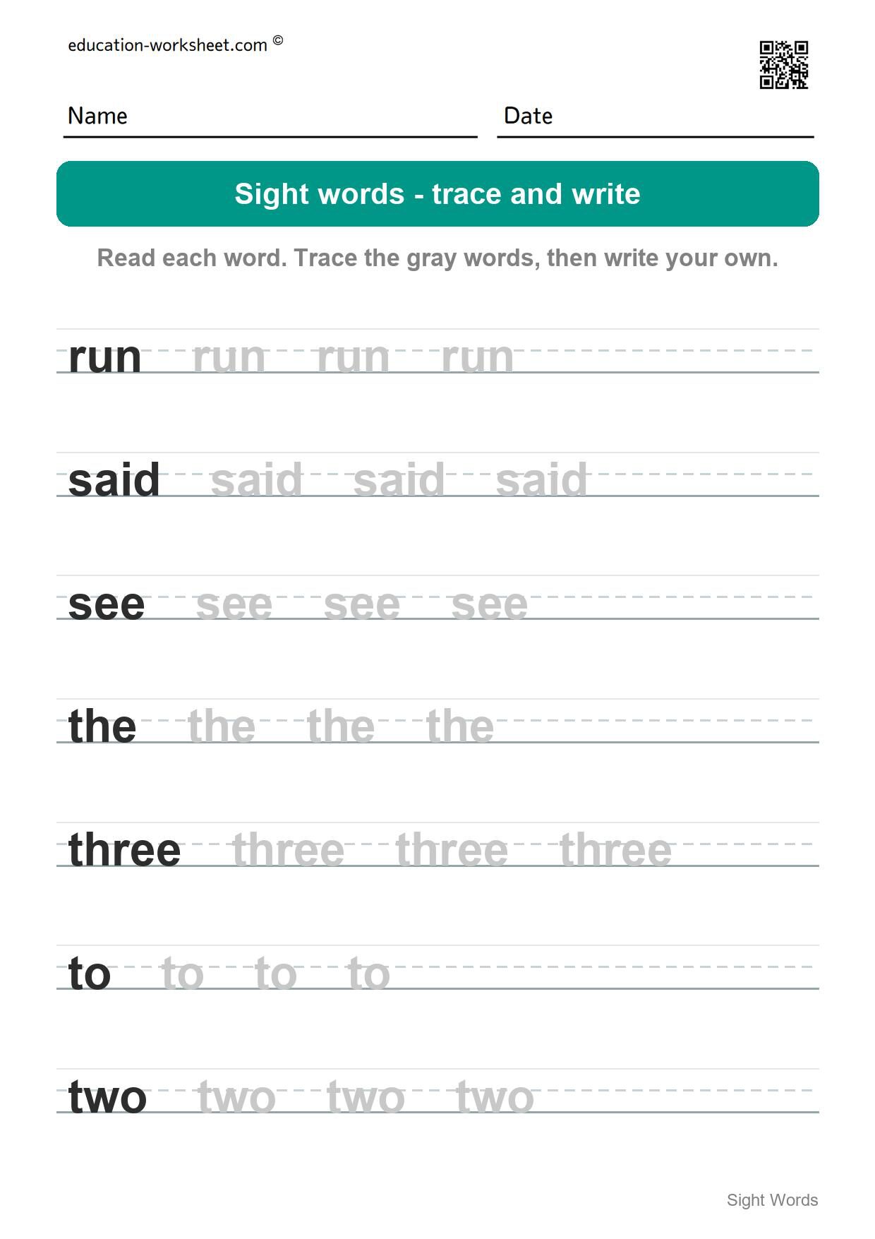Trace and write sight words (Set 5) - Free Sight Words Worksheets for Kindergarten - Trace and Write