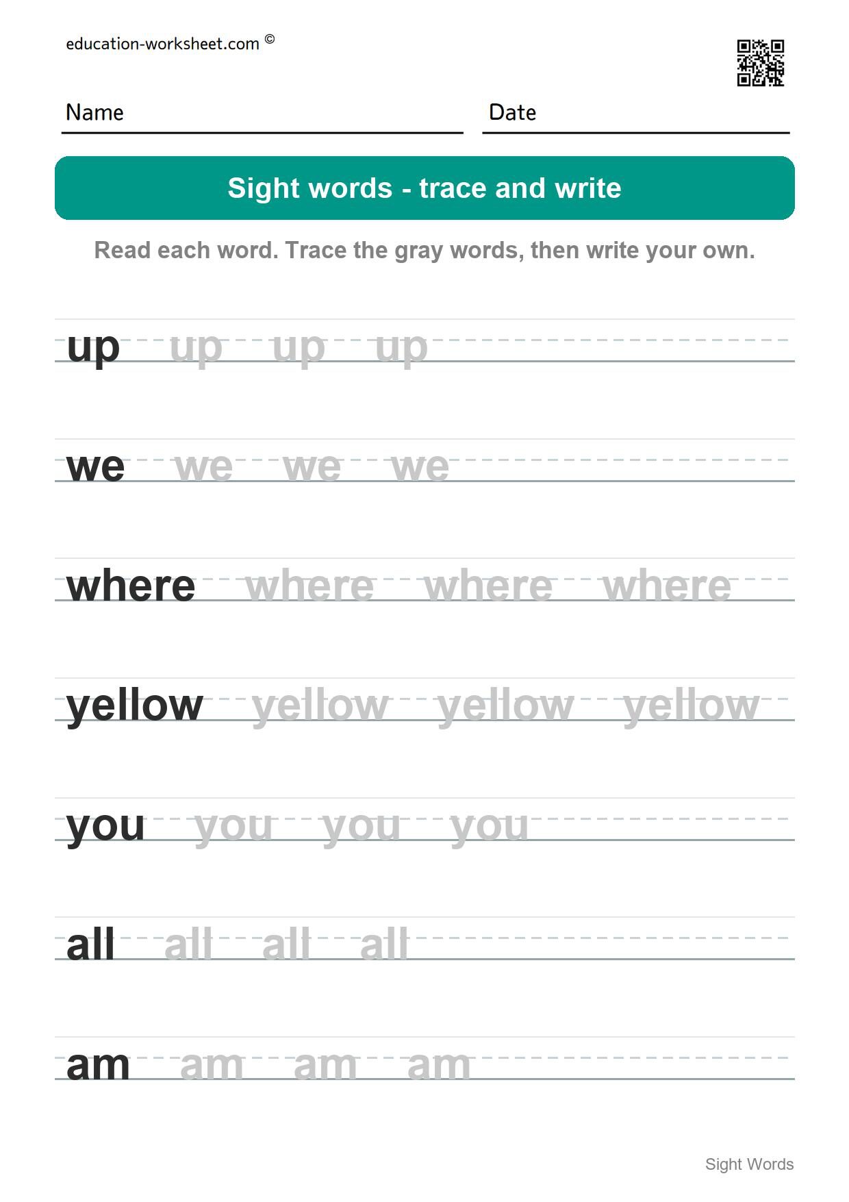 Trace and write sight words (Set 6) - Free Sight Words Worksheets for Kindergarten - Trace and Write