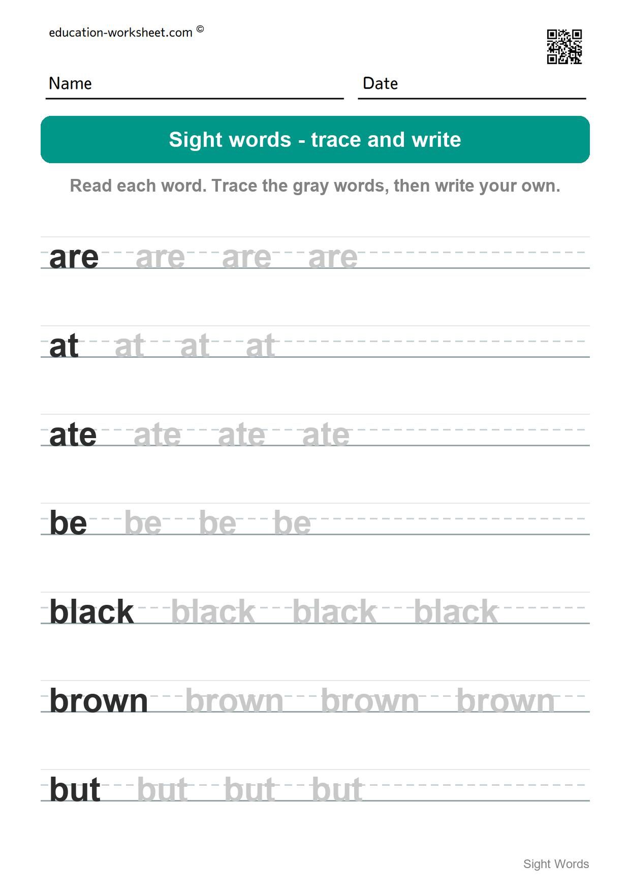 Trace and write sight words (Set 7) - Free Sight Words Worksheets for Kindergarten - Trace and Write