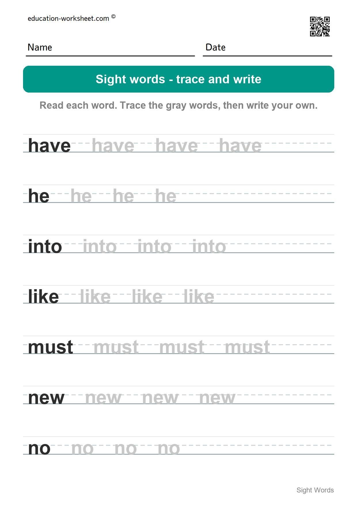 Trace and write sight words (Set 9) - Free Sight Words Worksheets for Kindergarten - Trace and Write