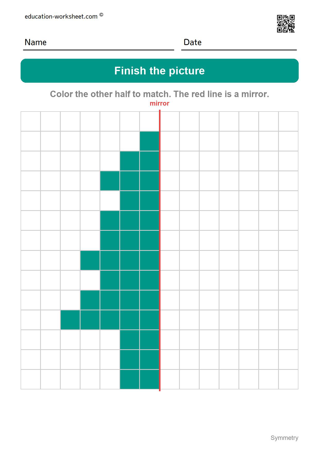 Symmetry - finish the tree - Free Symmetry Worksheets for Kindergarten - Draw the Other Half