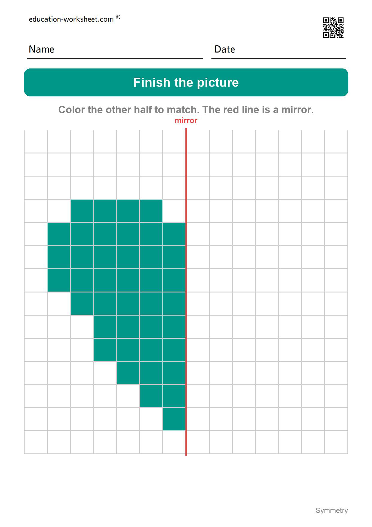 Symmetry - finish the heart - Free Symmetry Worksheets for Kindergarten - Draw the Other Half