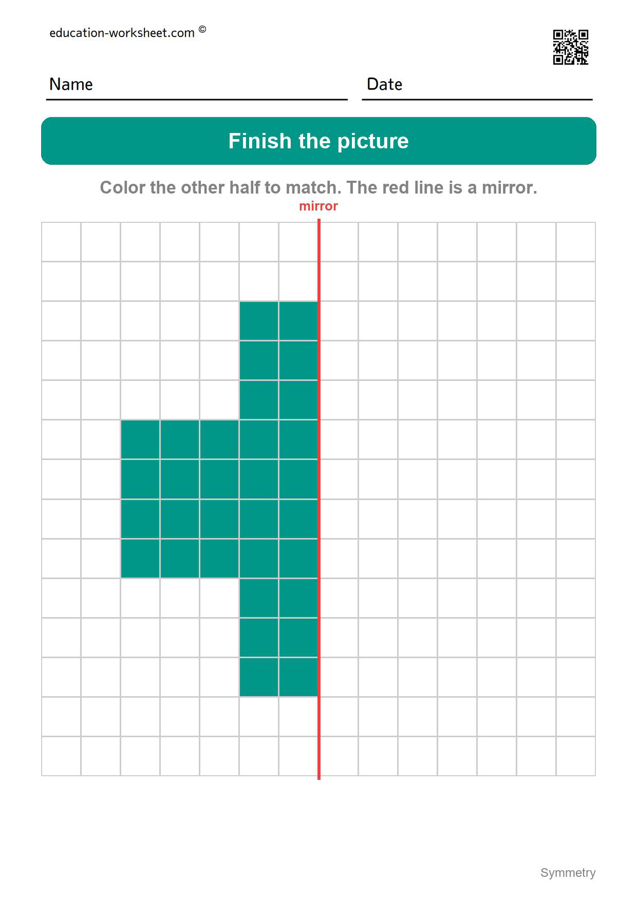 Symmetry - finish the cross - Free Symmetry Worksheets for Kindergarten - Draw the Other Half