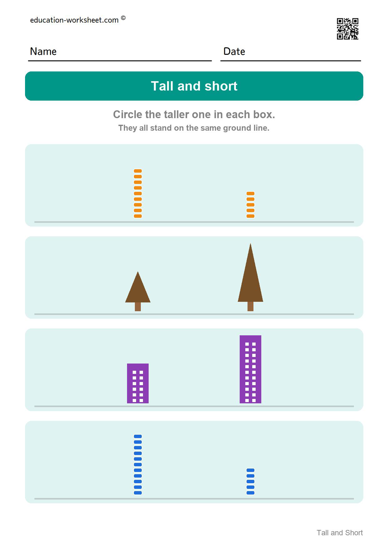 Circle the taller one (Set 1) - Free Tall and Short Worksheets for Kindergarten - Compare Heights
