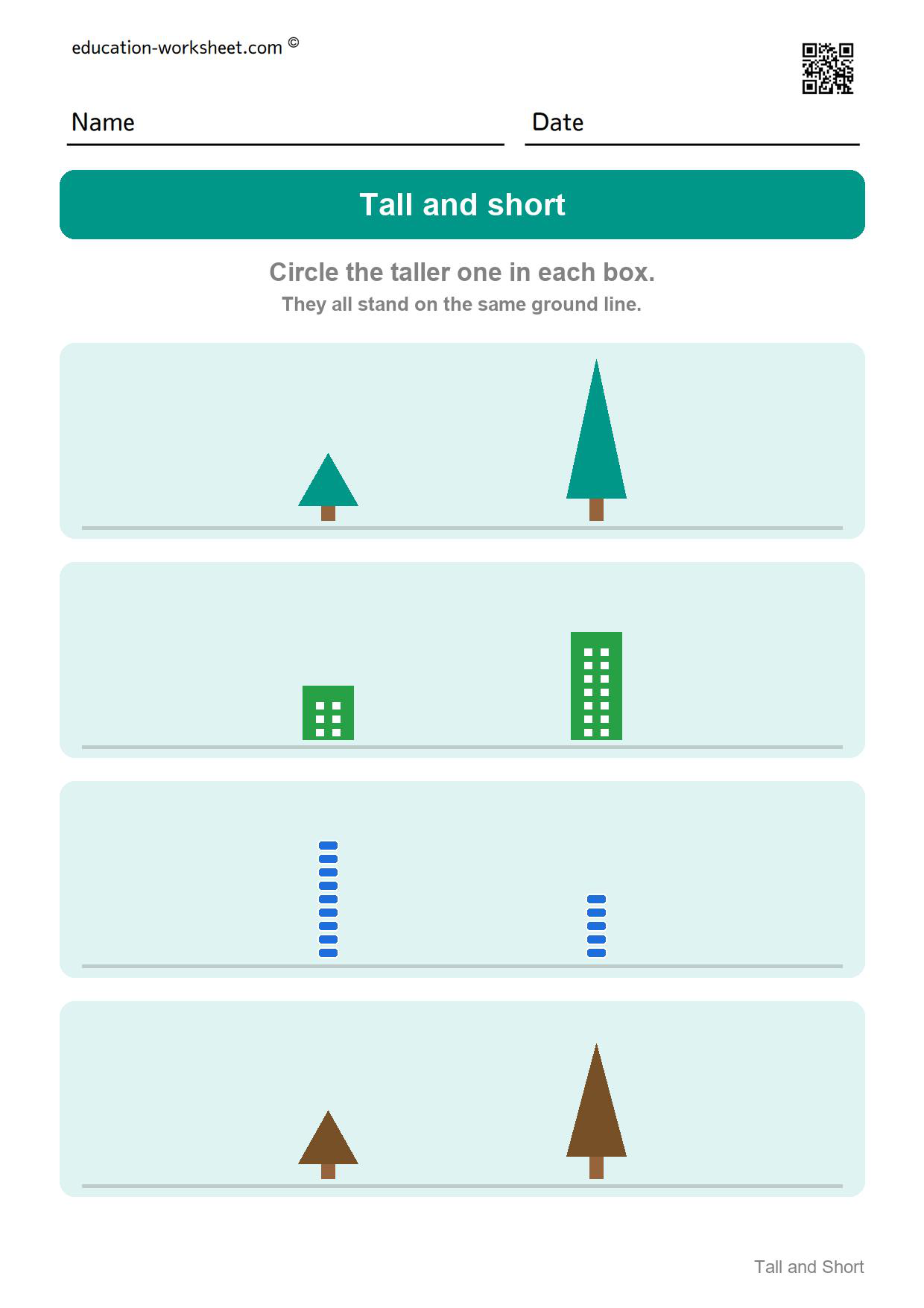 Circle the taller one (Set 2) - Free Tall and Short Worksheets for Kindergarten - Compare Heights