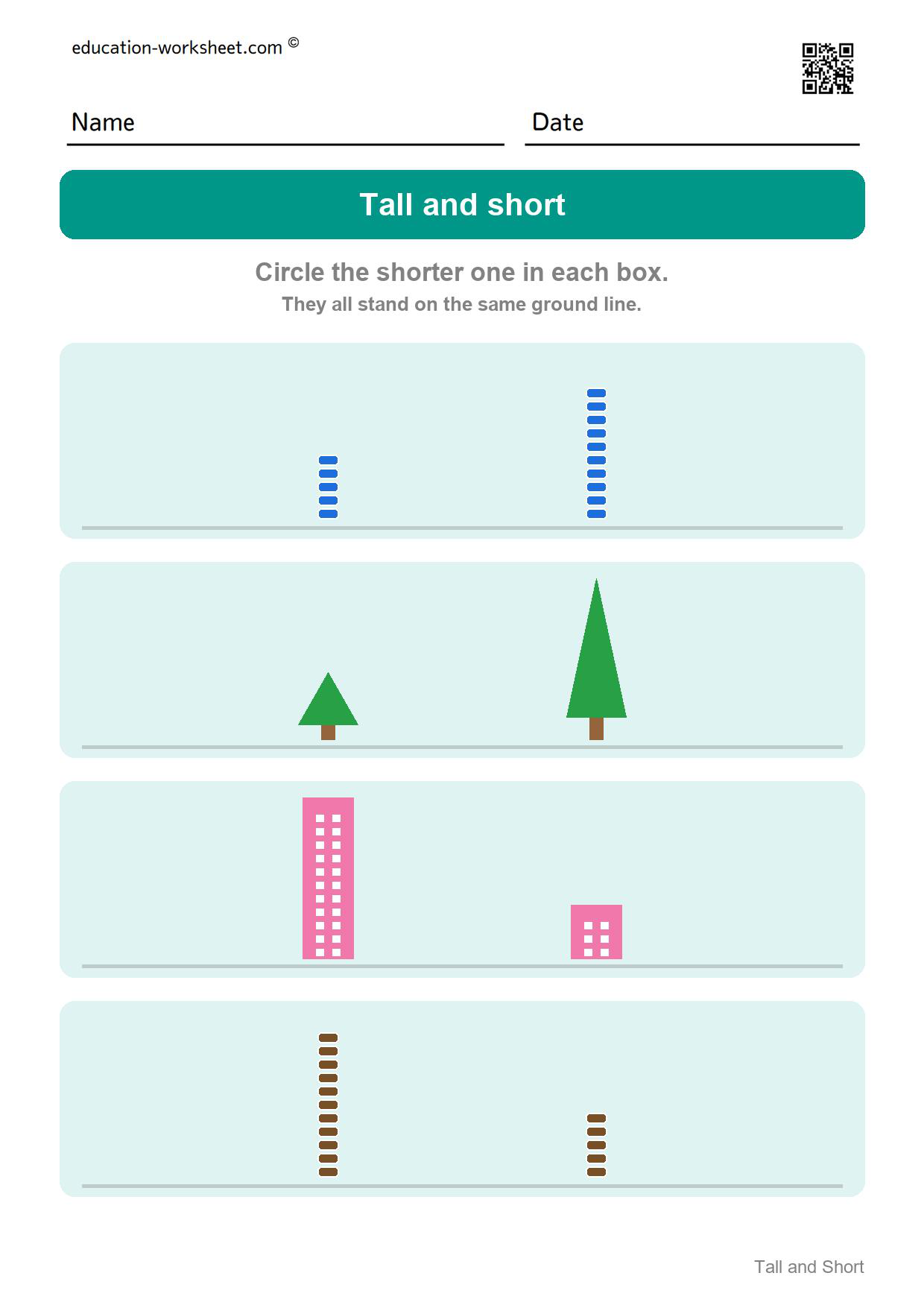 Circle the shorter one (Set 4) - Free Tall and Short Worksheets for Kindergarten - Compare Heights