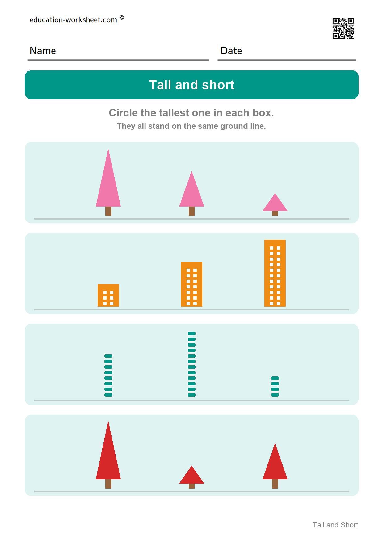 Circle the tallest one (Set 5) - Free Tall and Short Worksheets for Kindergarten - Compare Heights