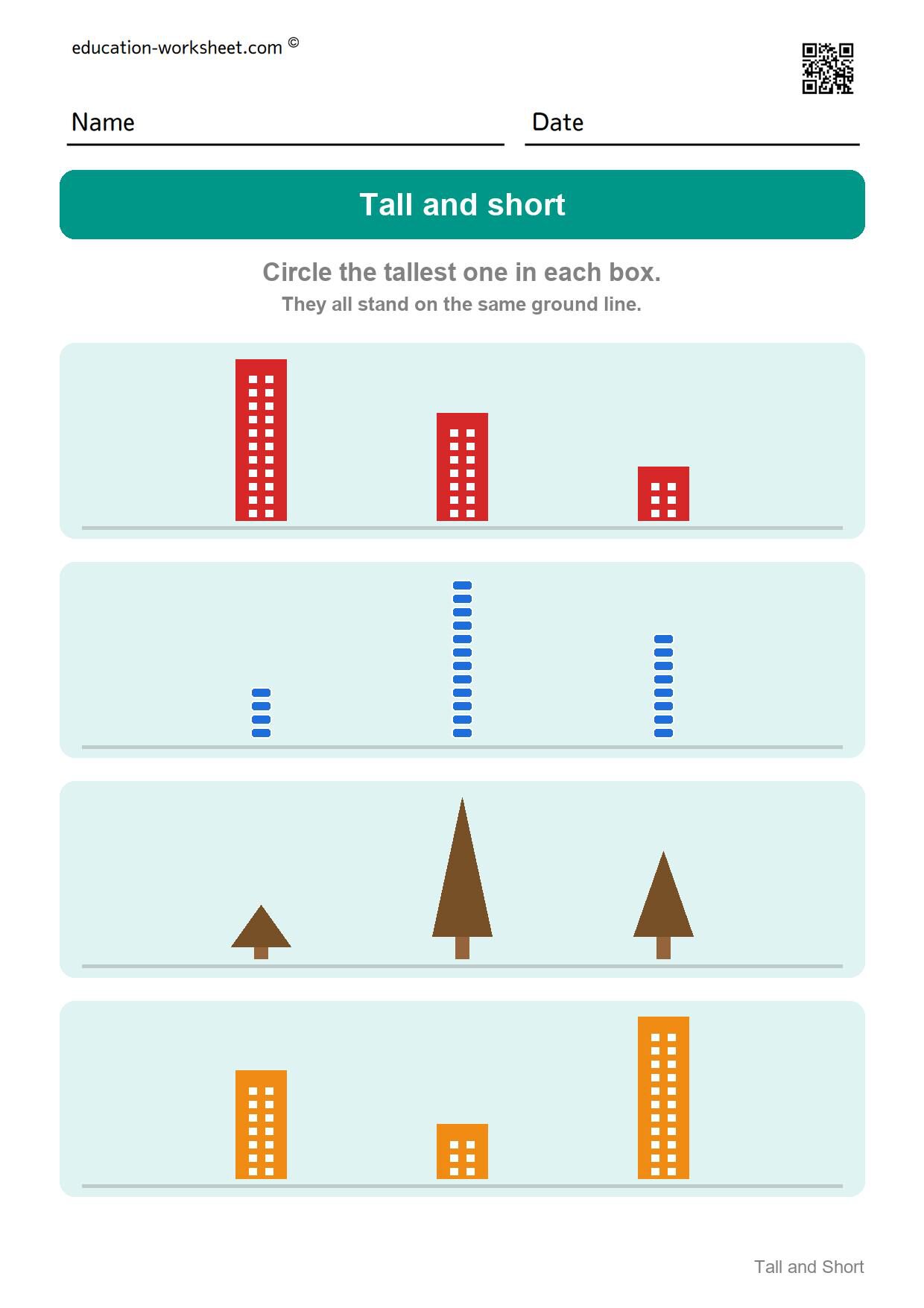 Circle the tallest one (Set 6) - Free Tall and Short Worksheets for Kindergarten - Compare Heights