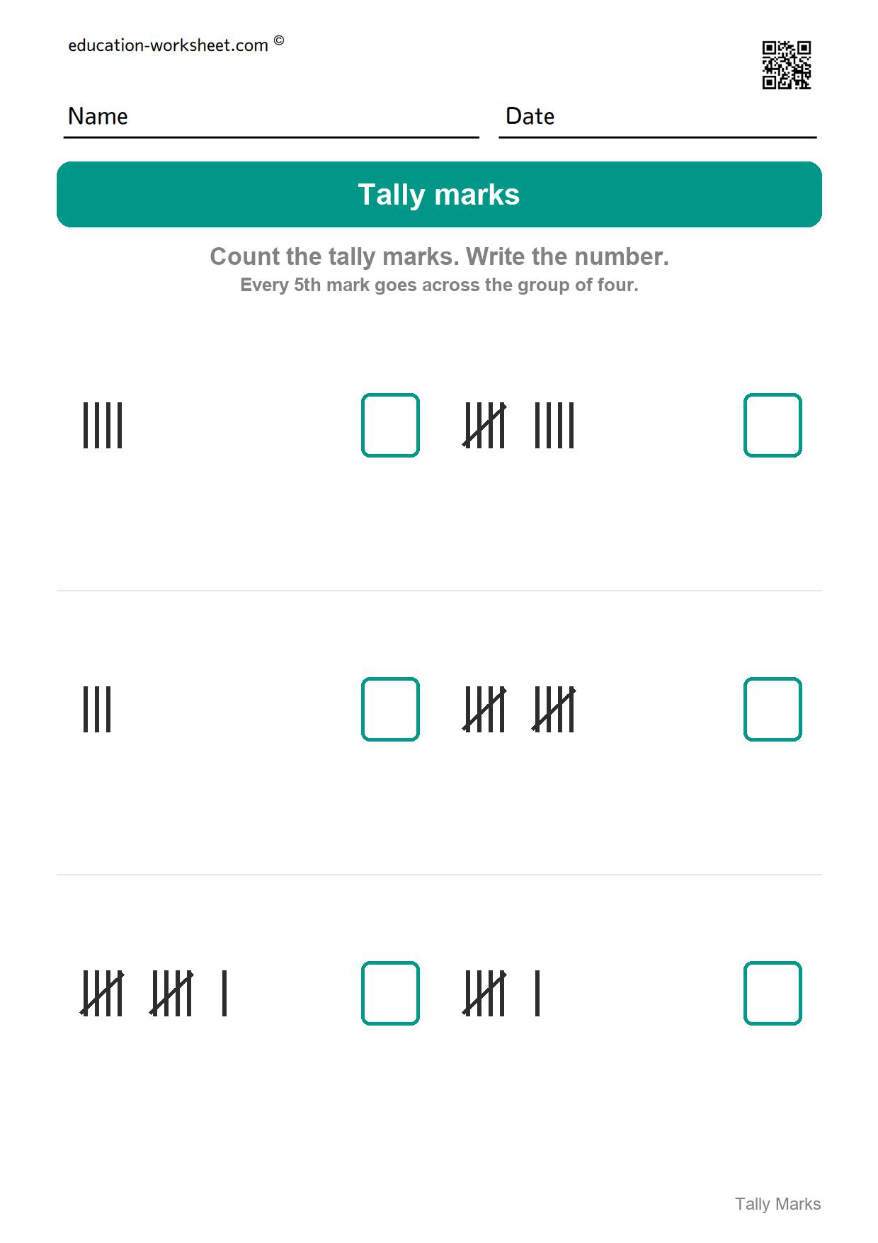 Count the tally marks (Set 1) - Free Tally Marks Worksheets for Kindergarten - Count and Draw Tallies
