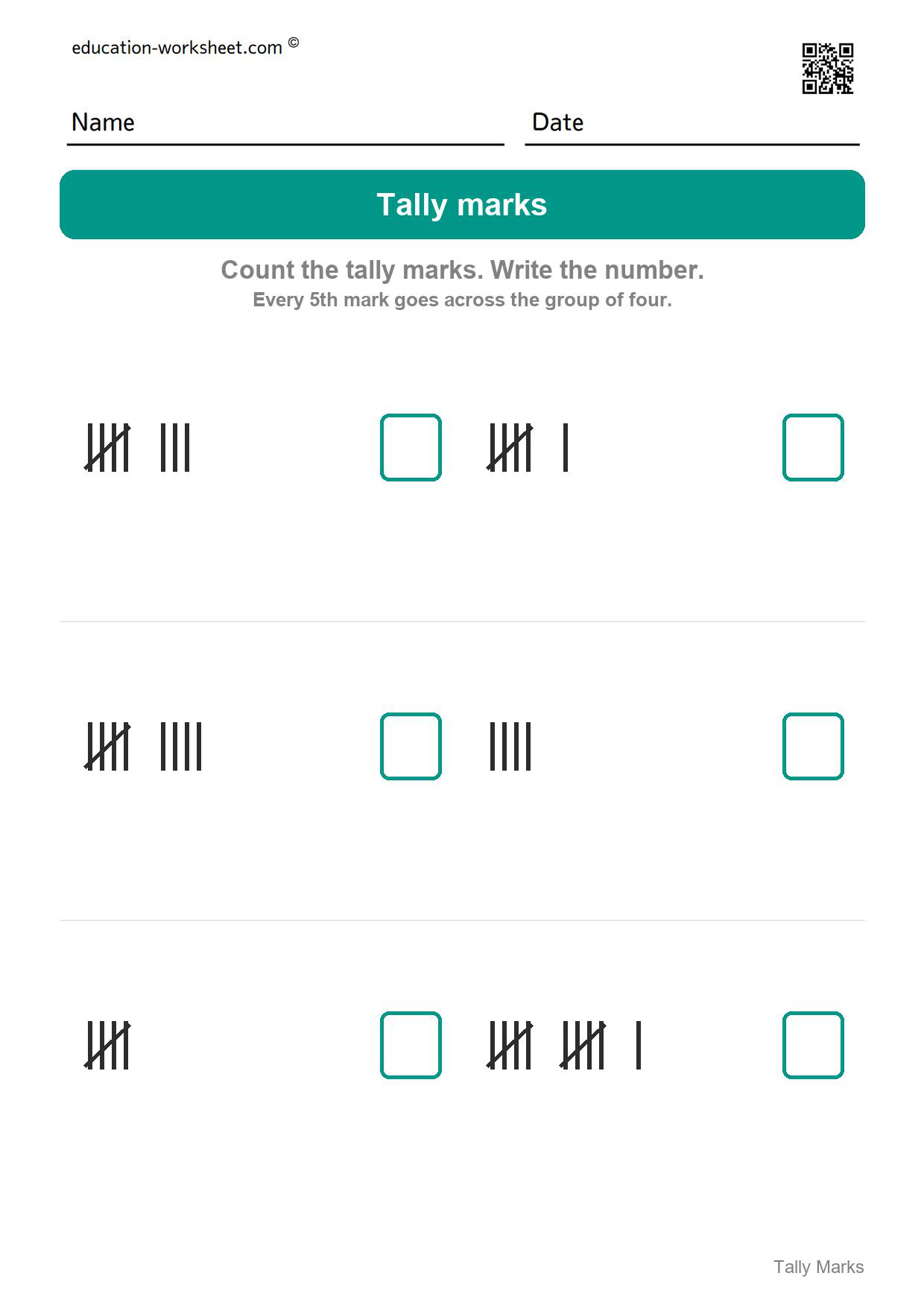 Count the tally marks (Set 2) - Free Tally Marks Worksheets for Kindergarten - Count and Draw Tallies