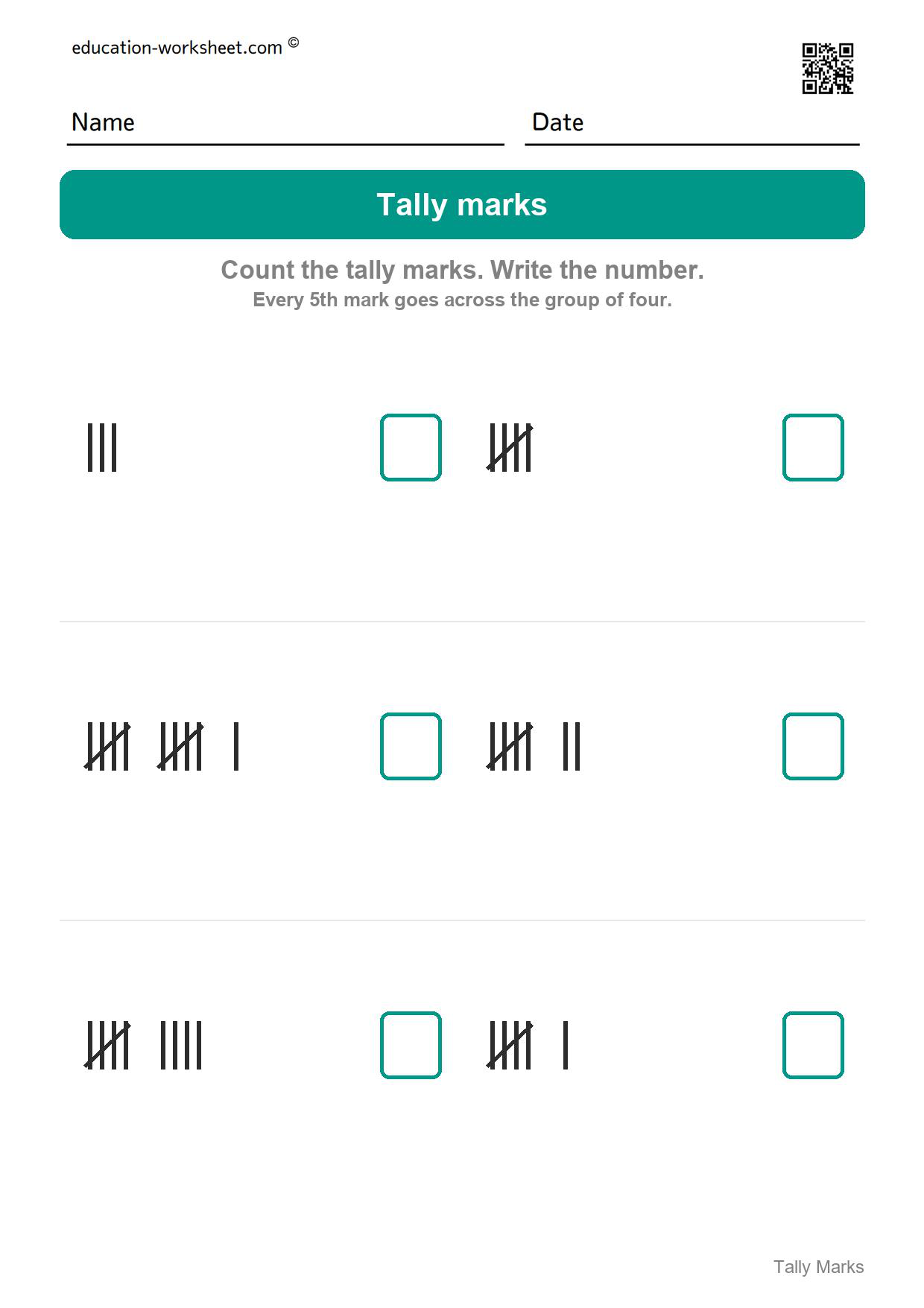 Count the tally marks (Set 3) - Free Tally Marks Worksheets for Kindergarten - Count and Draw Tallies