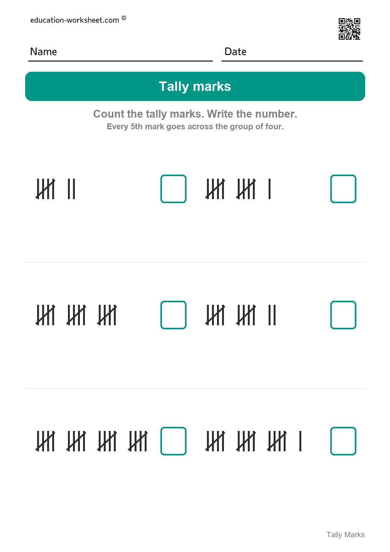 Count the tally marks (Set 4) - Free Tally Marks Worksheets for Kindergarten - Count and Draw Tallies