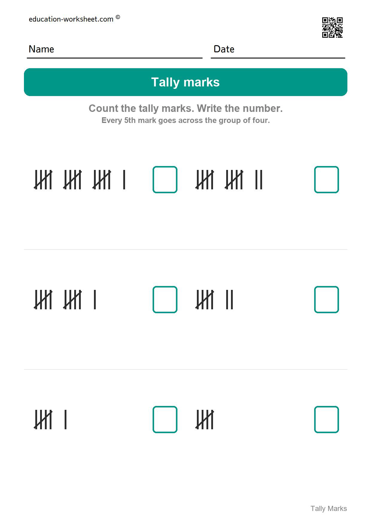 Count the tally marks (Set 5) - Free Tally Marks Worksheets for Kindergarten - Count and Draw Tallies