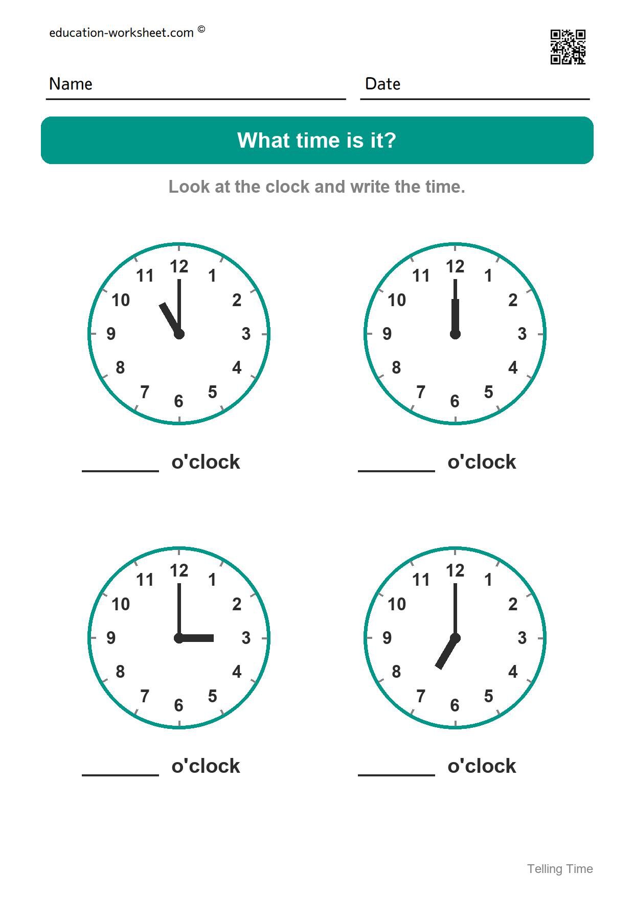 What time is it? (Set 1) - Free Telling Time Worksheets for Kindergarten - O'clock