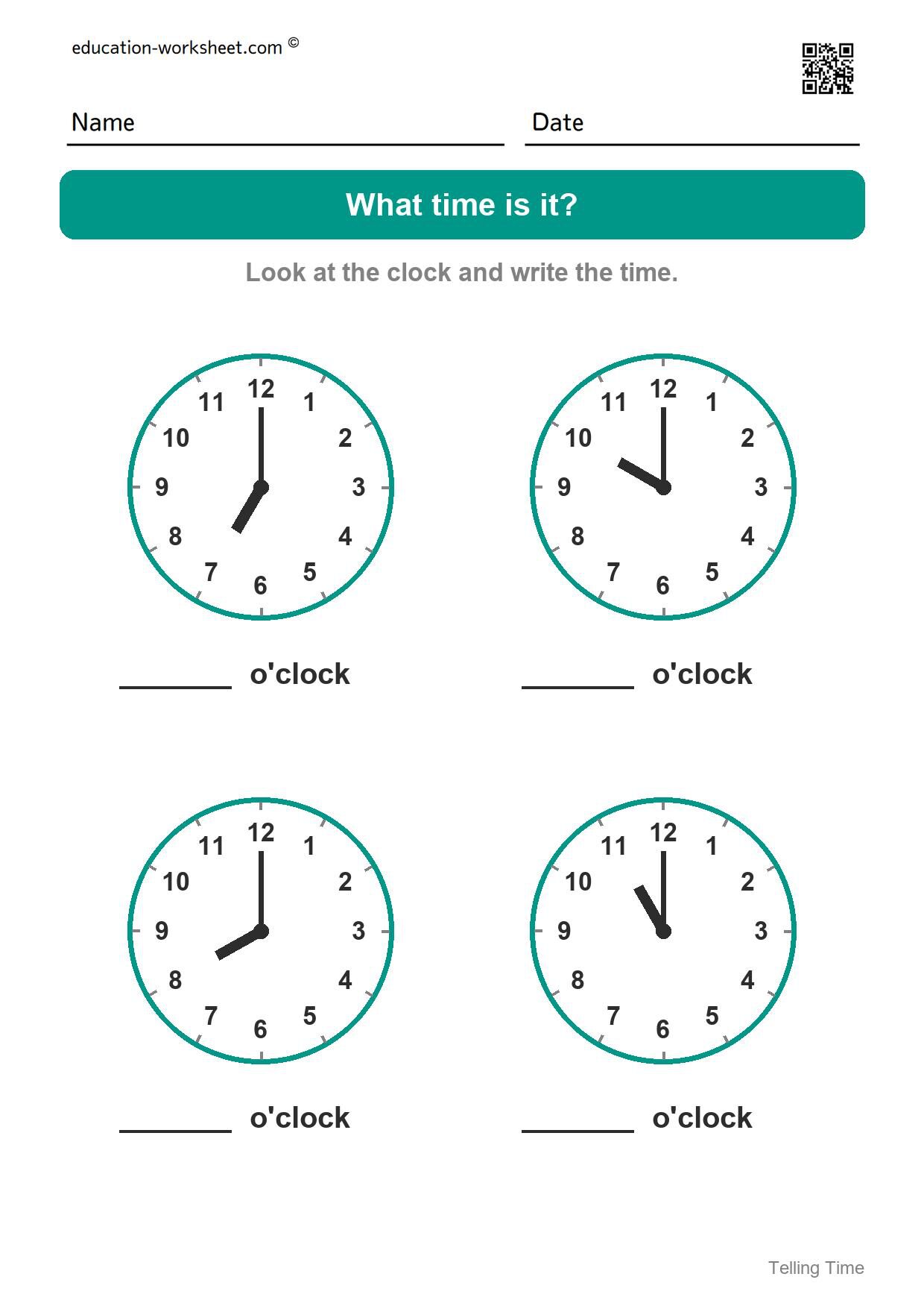 What time is it? (Set 10) - Free Telling Time Worksheets for Kindergarten - O'clock